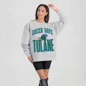 TULANE GREEN WAVE FIERCE FOCUS PREMIUM FLEECE DROP SHOULDER CREWNECK PULLOVER