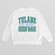 TULANE GREEN WAVE FADED FORMATION PREMIUM FLEECE DROP SHOULDER CREWNECK PULLOVER