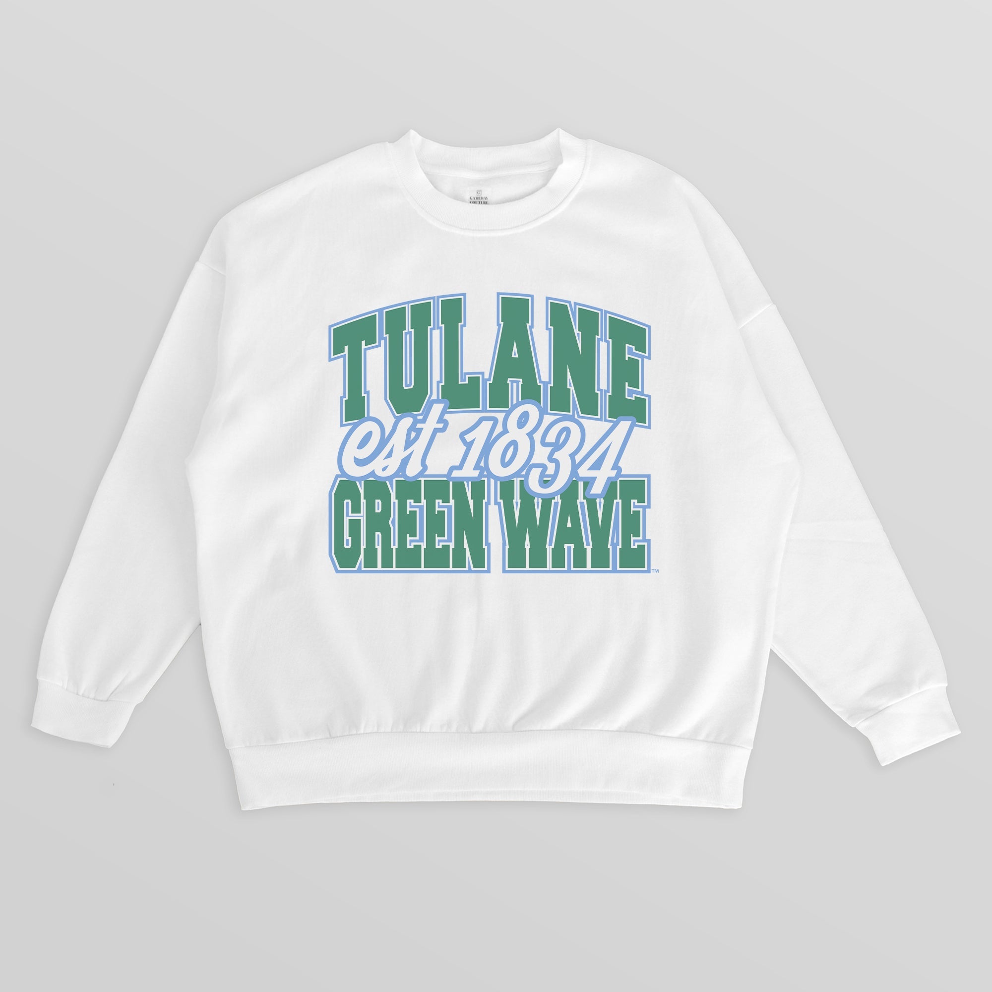 TULANE GREEN WAVE FADED FORMATION PREMIUM FLEECE DROP SHOULDER CREWNECK PULLOVER