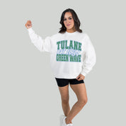 TULANE GREEN WAVE FADED FORMATION PREMIUM FLEECE DROP SHOULDER CREWNECK PULLOVER
