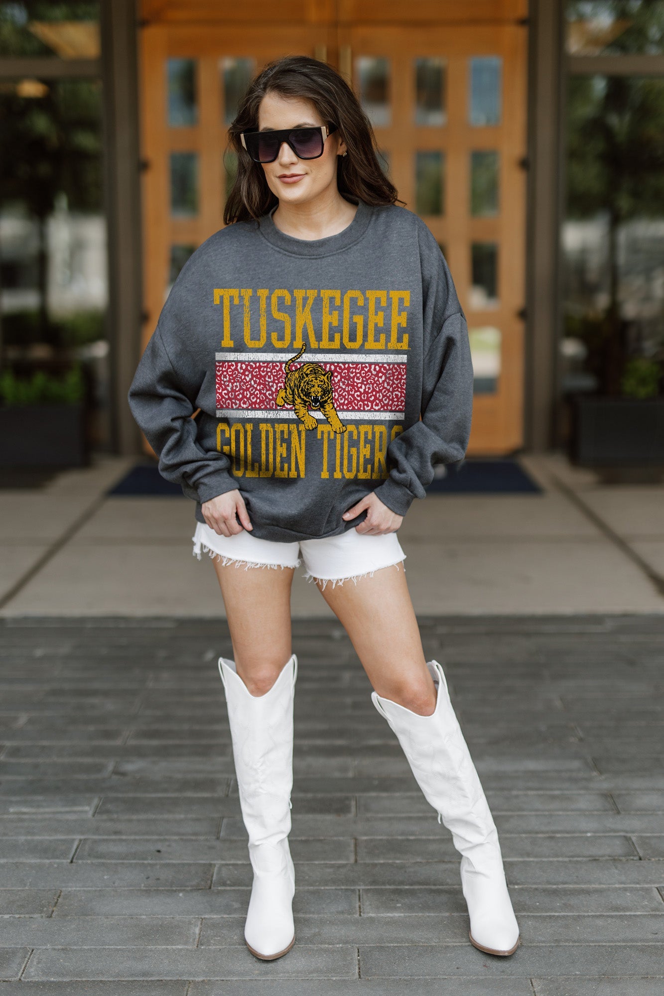 TUSKEGEE GOLDEN TIGERS WILD TAILGATE PREMIUM FLEECE DROP SHOULDER CREWNECK PULLOVER