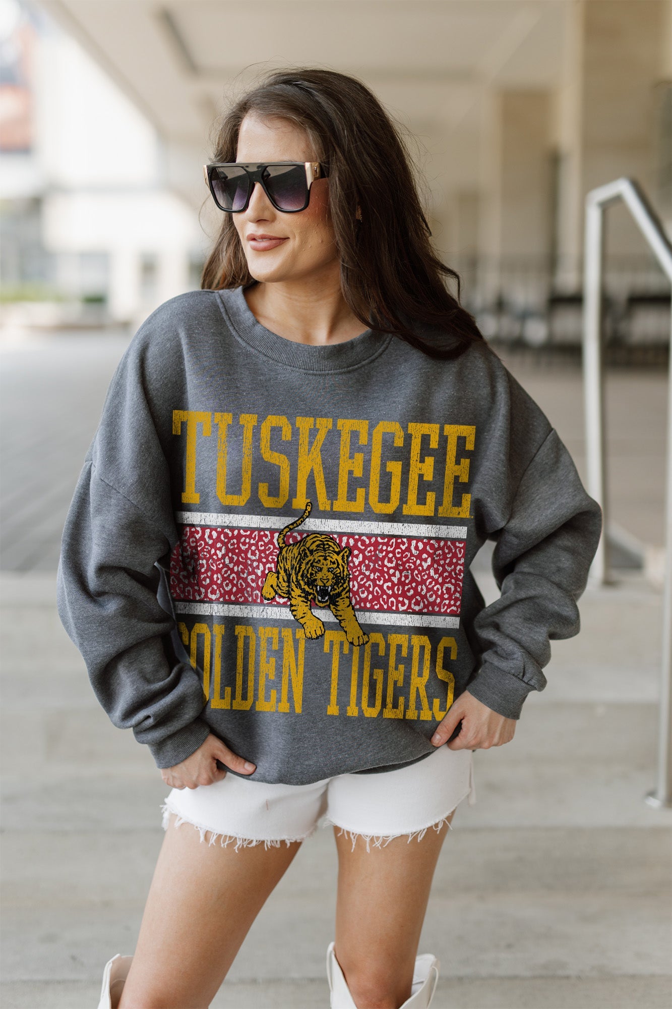 TUSKEGEE GOLDEN TIGERS WILD TAILGATE PREMIUM FLEECE DROP SHOULDER CREWNECK PULLOVER