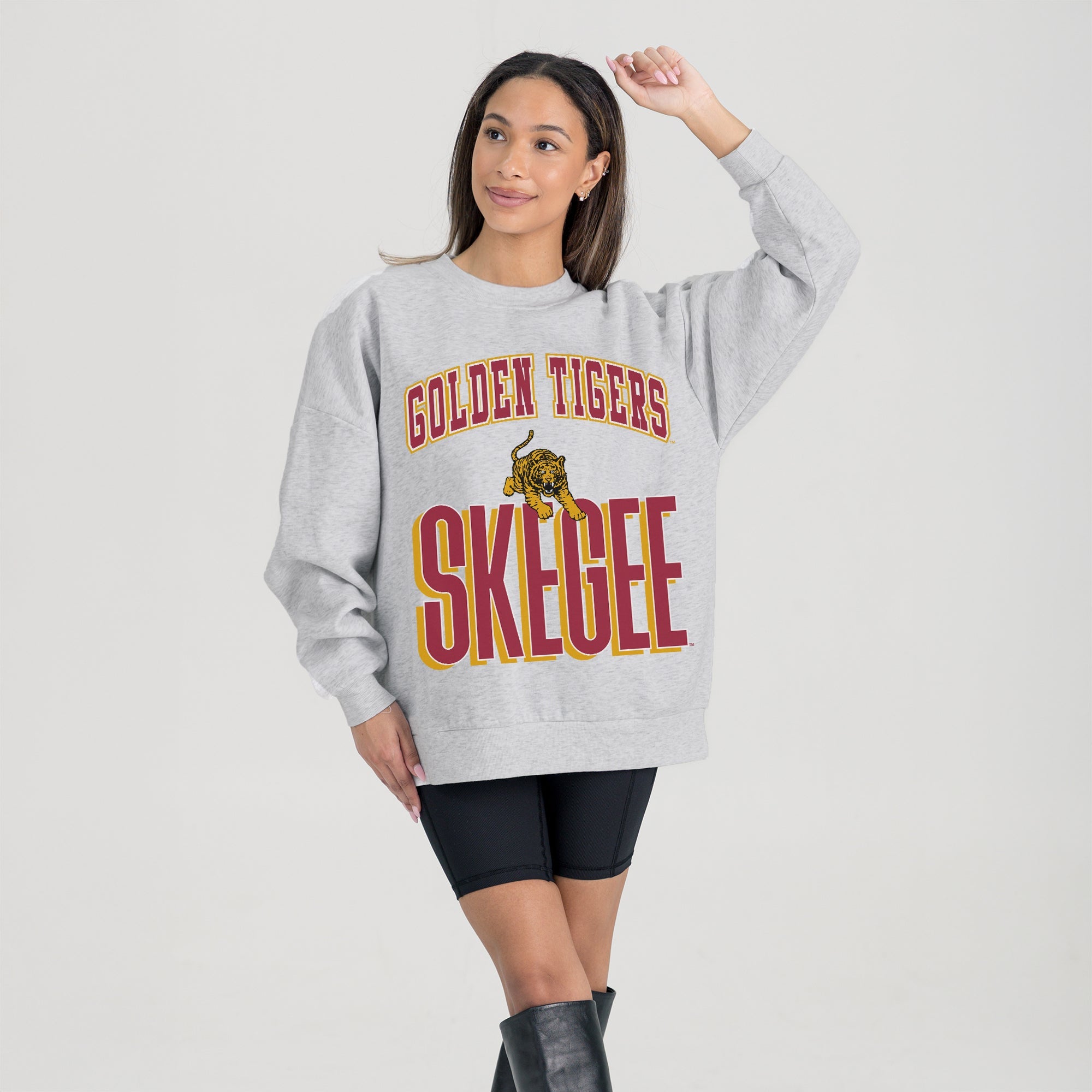 TUSKEGEE GOLDEN TIGERS FIERCE FOCUS PREMIUM FLEECE DROP SHOULDER CREWNECK PULLOVER