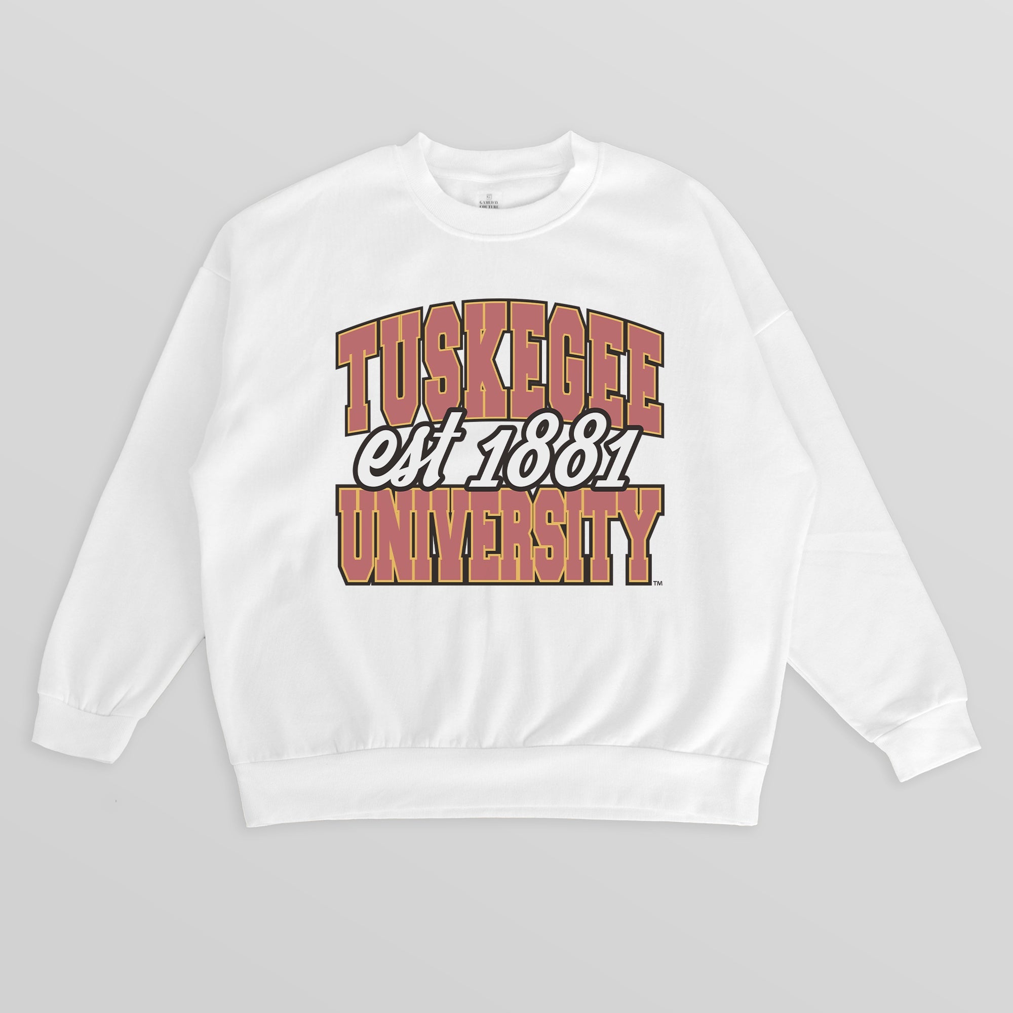 TUSKEGEE GOLDEN TIGERS FADED FORMATION PREMIUM FLEECE DROP SHOULDER CREWNECK PULLOVER
