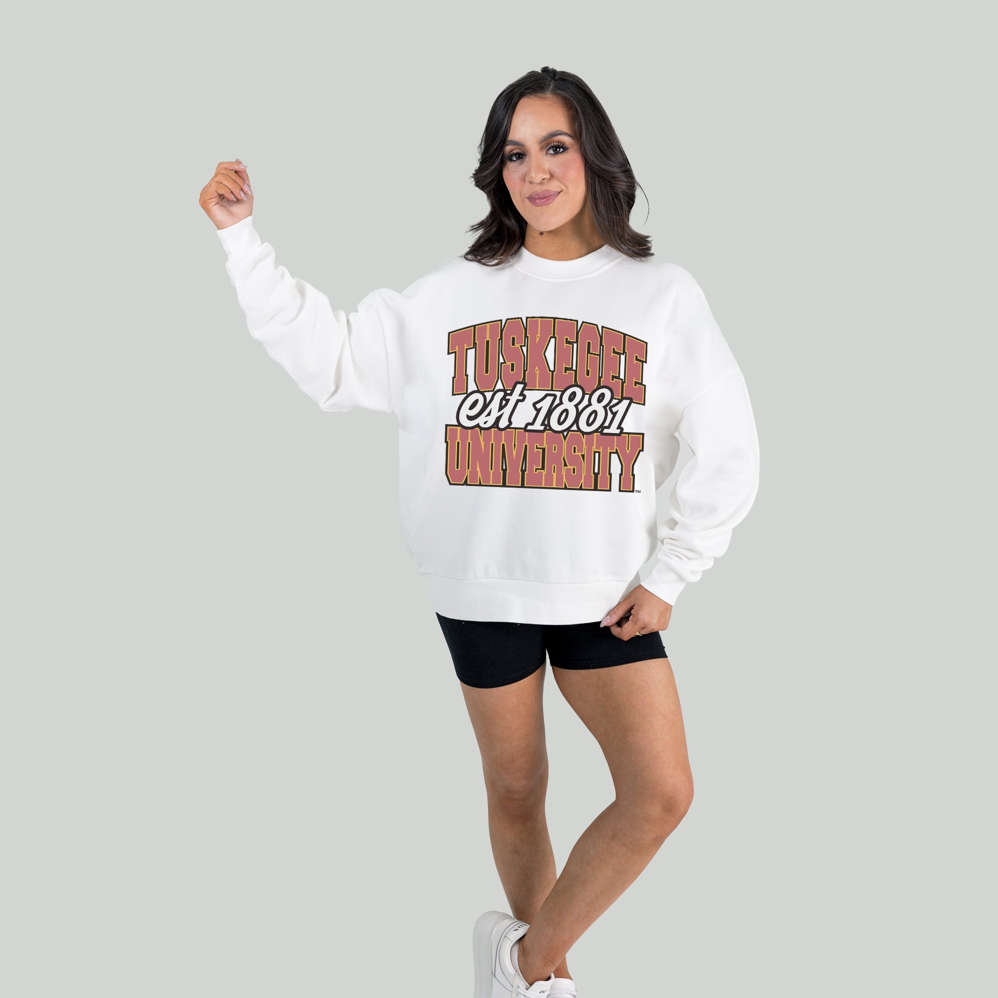 TUSKEGEE GOLDEN TIGERS FADED FORMATION PREMIUM FLEECE DROP SHOULDER CREWNECK PULLOVER