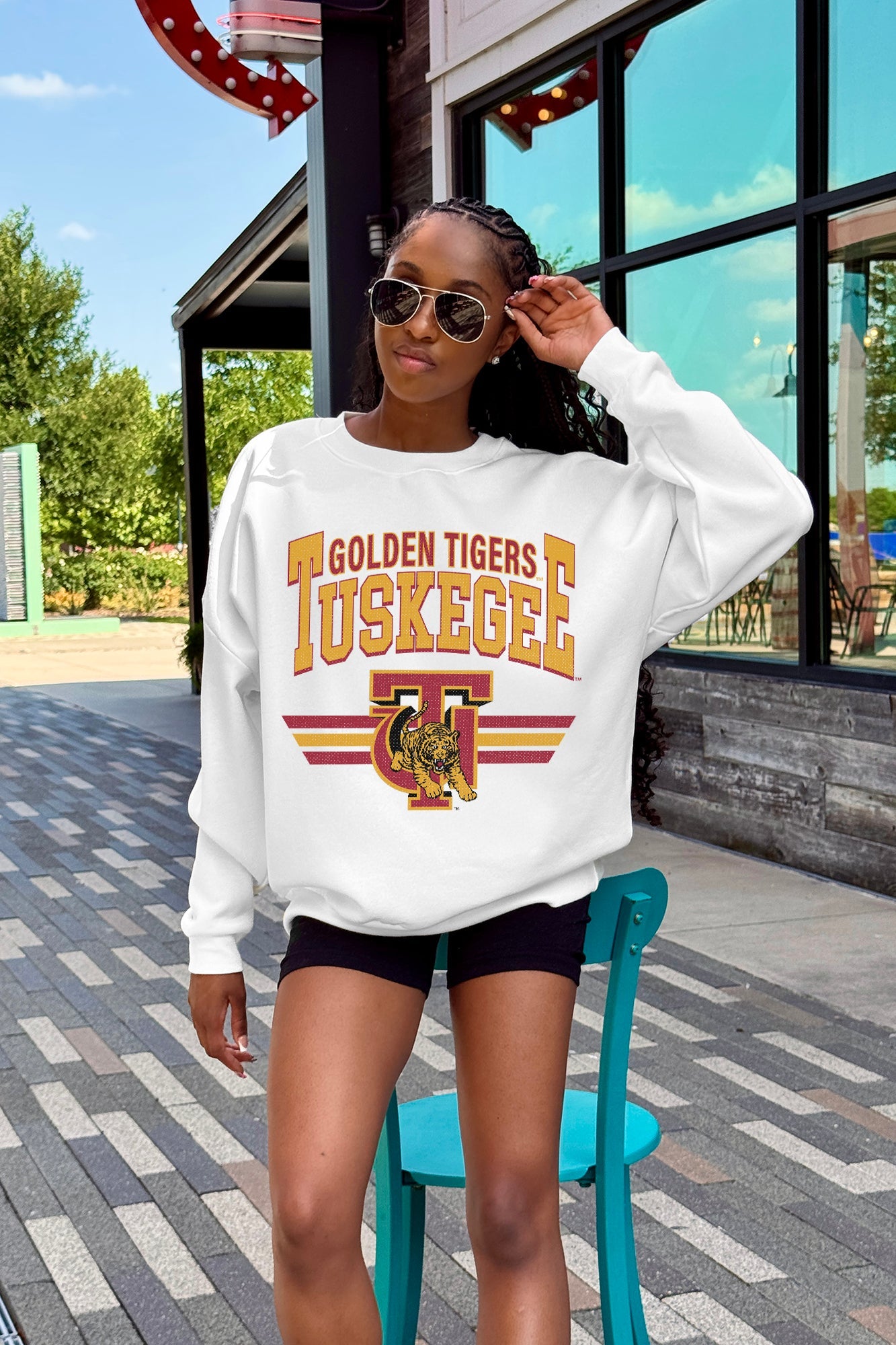 TUSKEGEE GOLDEN TIGERS SWIFT STRIKE PREMIUM FLEECE DROP SHOULDER CREWNECK PULLOVER