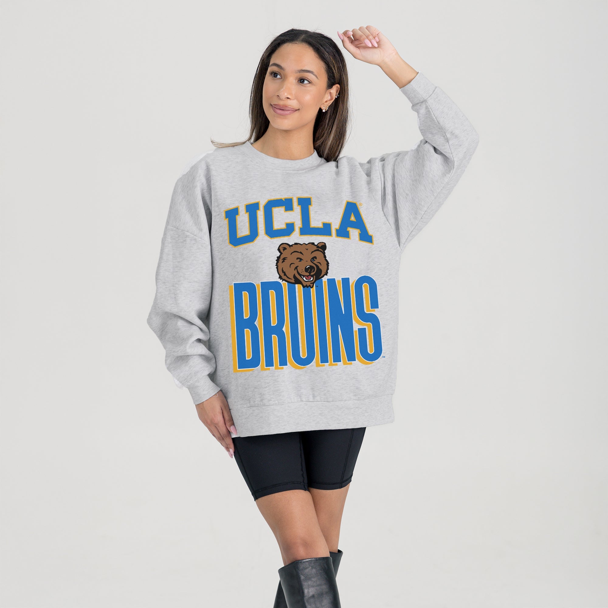 UCLA BRUINS FIERCE FOCUS PREMIUM FLEECE DROP SHOULDER CREWNECK PULLOVER