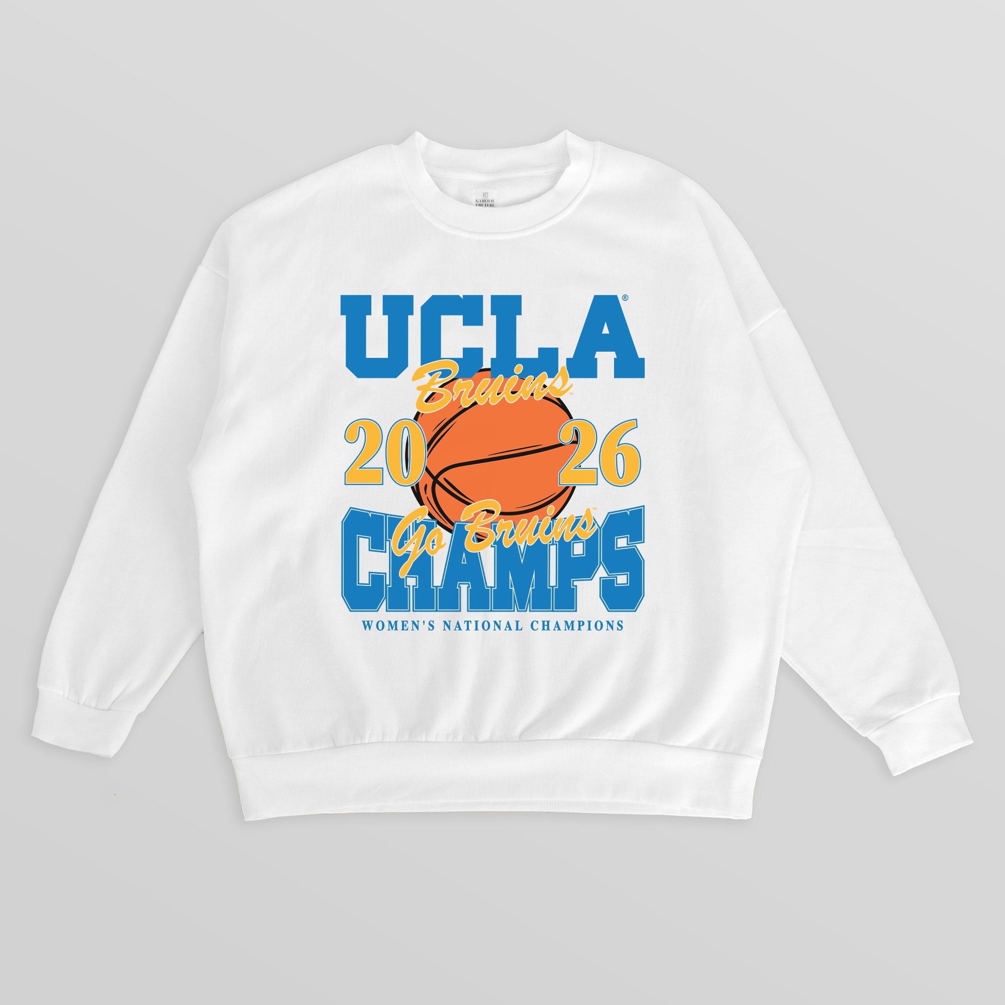 UCLA BRUINS 2026 WOMEN'S NATIONAL BASKETBALL CHAMPIONS PREMIUM DROP SHOULDER FLEECE CREWNECK PULLOVER