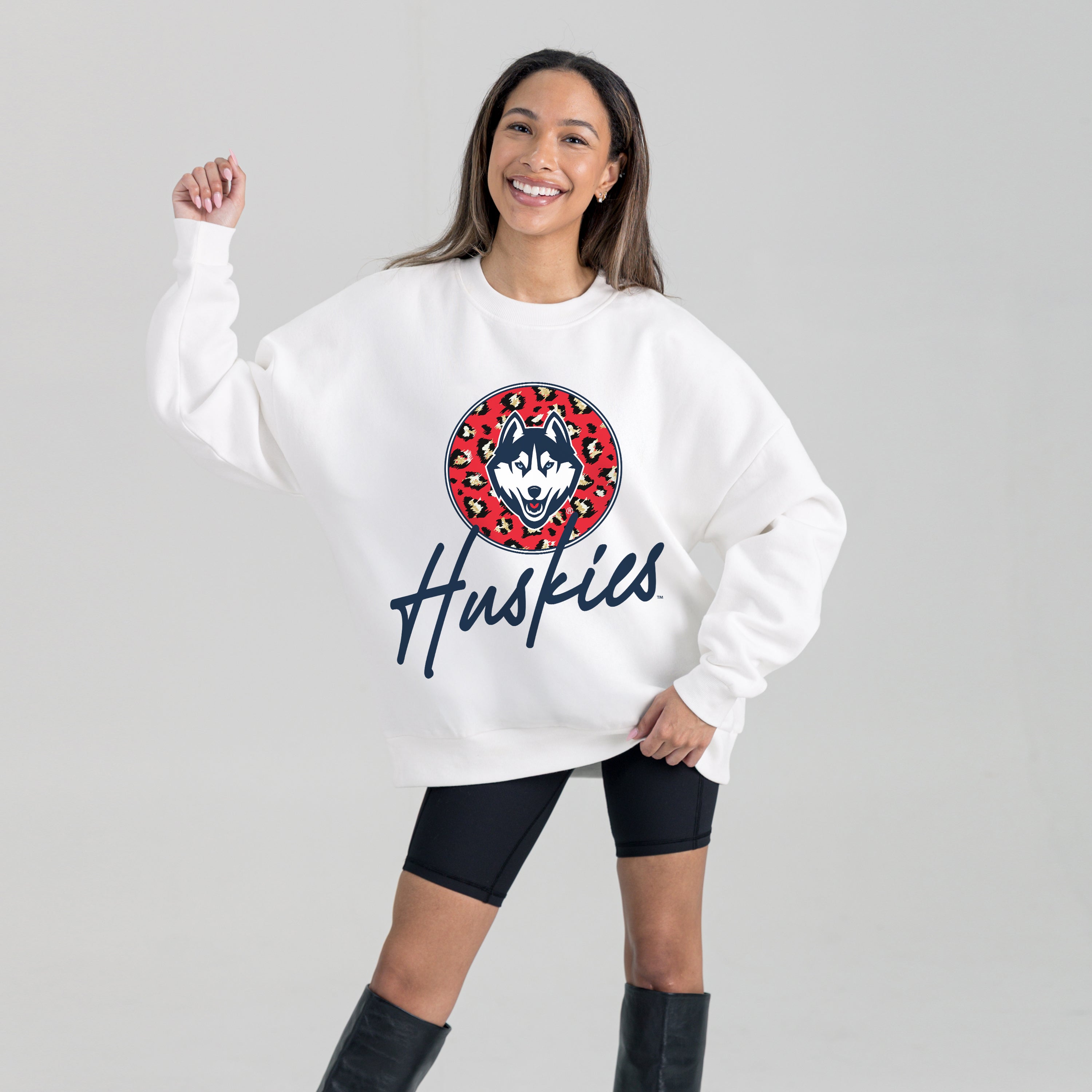 UCONN HUSKIES WILD BREAKTHROUGH PREMIUM FLEECE CREWNECK PULLOVER