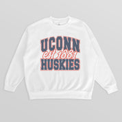 UCONN HUSKIES FADED FORMATION PREMIUM FLEECE DROP SHOULDER CREWNECK PULLOVER