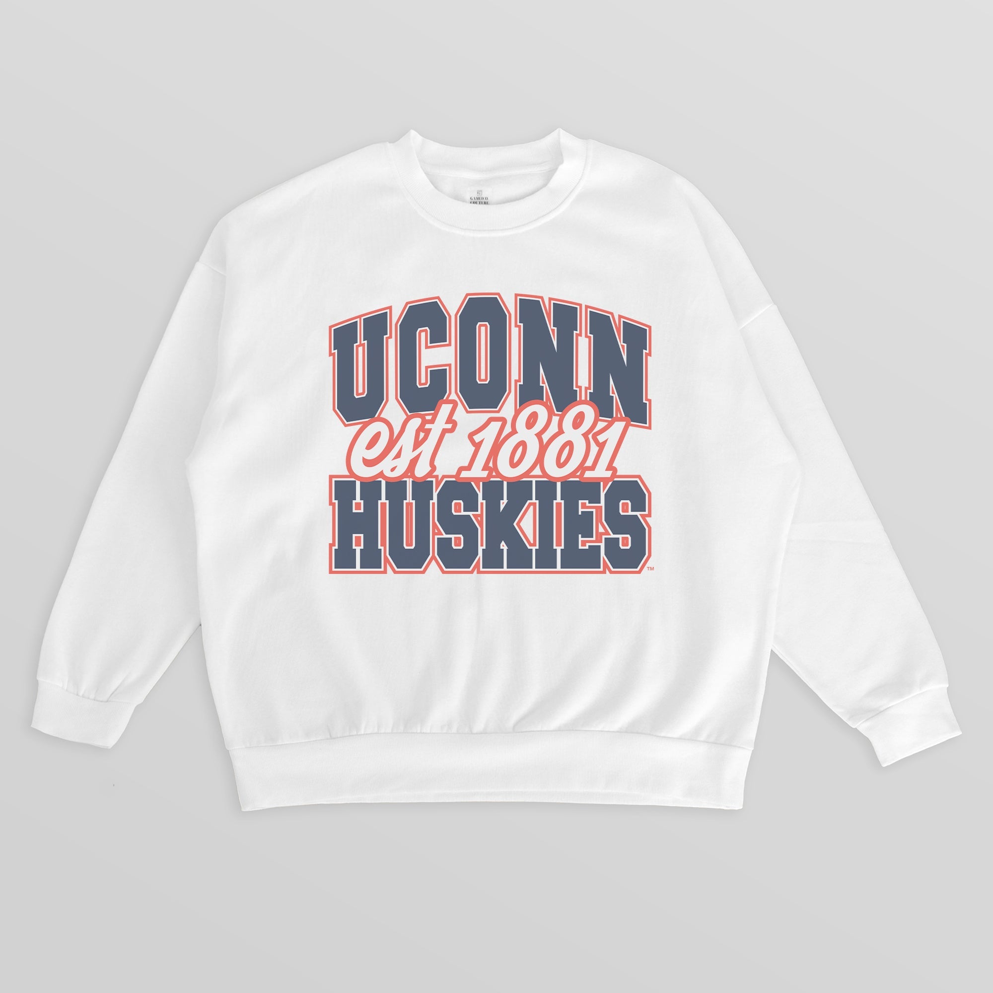 UCONN HUSKIES FADED FORMATION PREMIUM FLEECE DROP SHOULDER CREWNECK PULLOVER