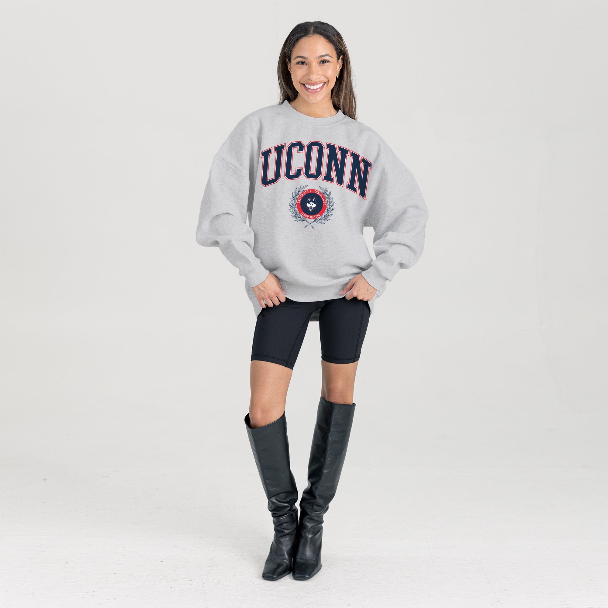 UCONN HUSKIES TRADITION REFINED PREMIUM FLEECE CREWNECK PULLOVER