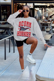 UCONN HUSKIES PENNANT PRIDE PREMIUM FLEECE DROP SHOULDER CREWNECK PULLOVER