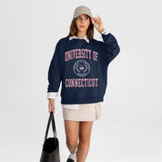 UCONN HUSKIES PRIME PLAY PREMIUM FLEECE DROP SHOULDER CREWNECK PULLOVER