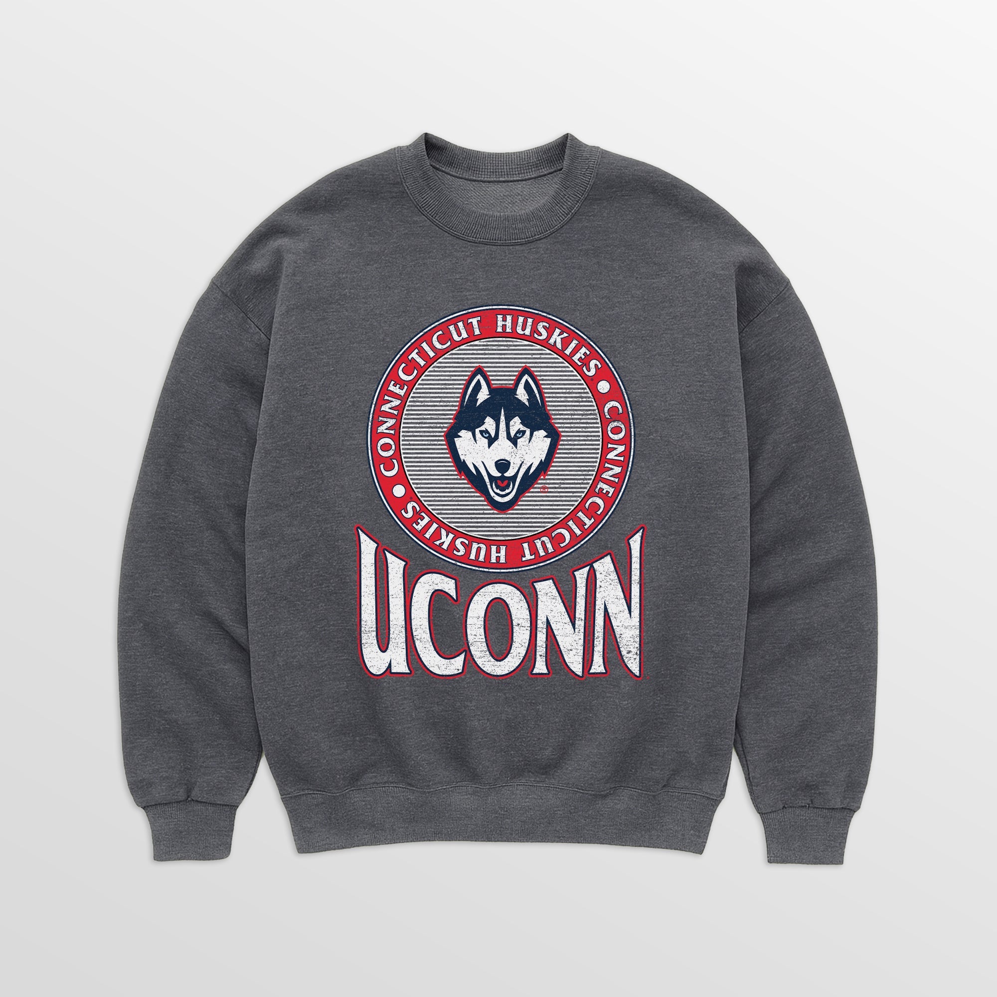 UCONN HUSKIES SATURDAY SEAL PREMIUM FLEECE DROP SHOULDER CREWNECK PULLOVER