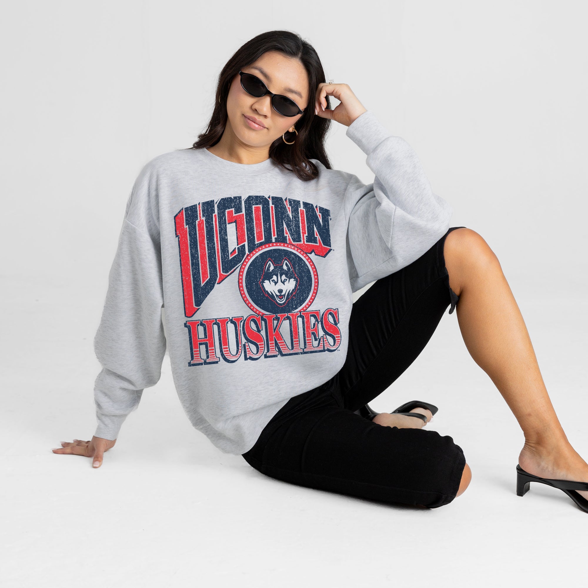 UCONN HUSKIES GAME ON PREMIUM FLEECE DROP SHOULDER CREWNECK PULLOVER