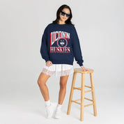 UCONN HUSKIES MAIN CHARACTER PREMIUM FLEECE DROP SHOULDER CREWNECK PULLOVER