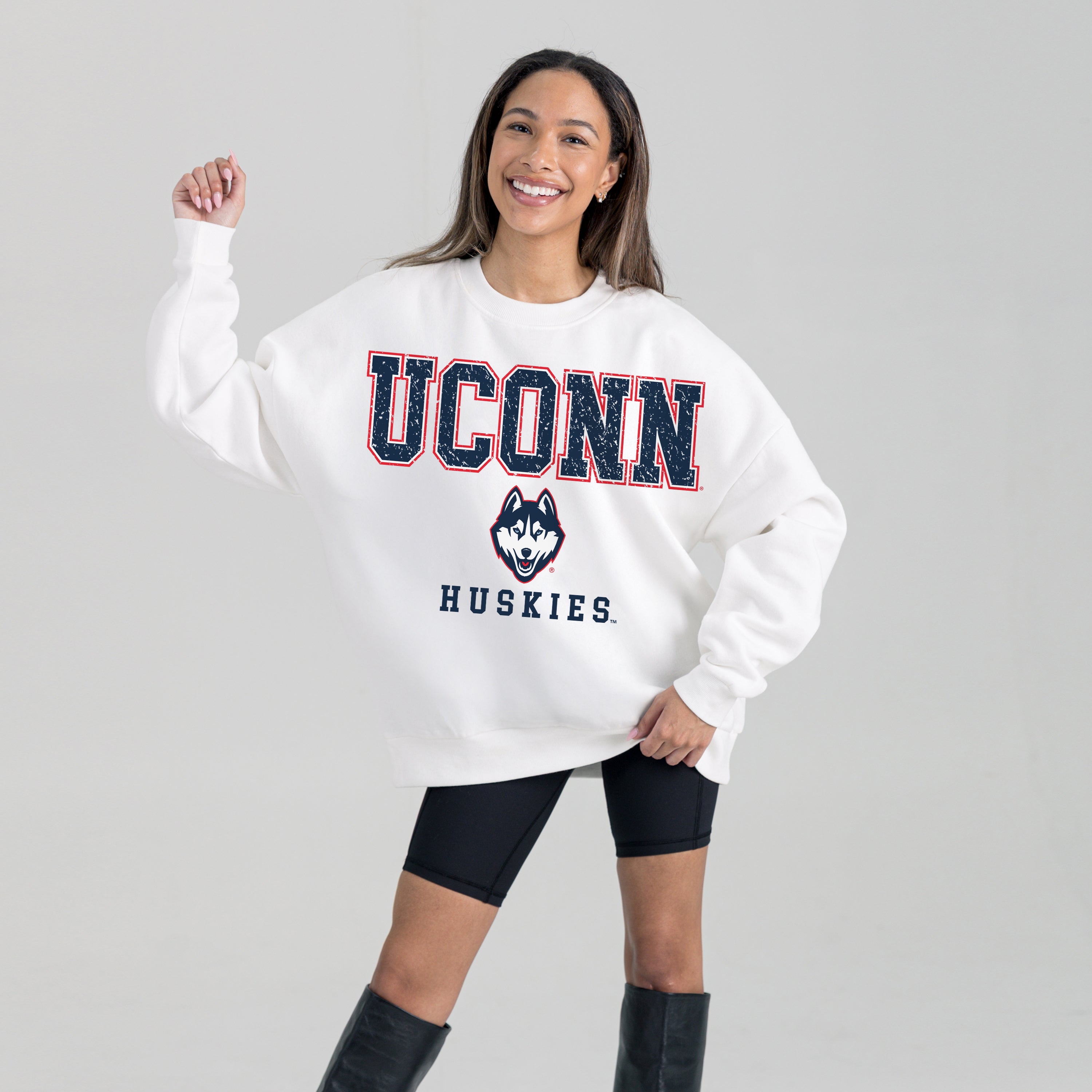 UCONN HUSKIES FREESTYLE PREMIUM FLEECE CREWNECK PULLOVER