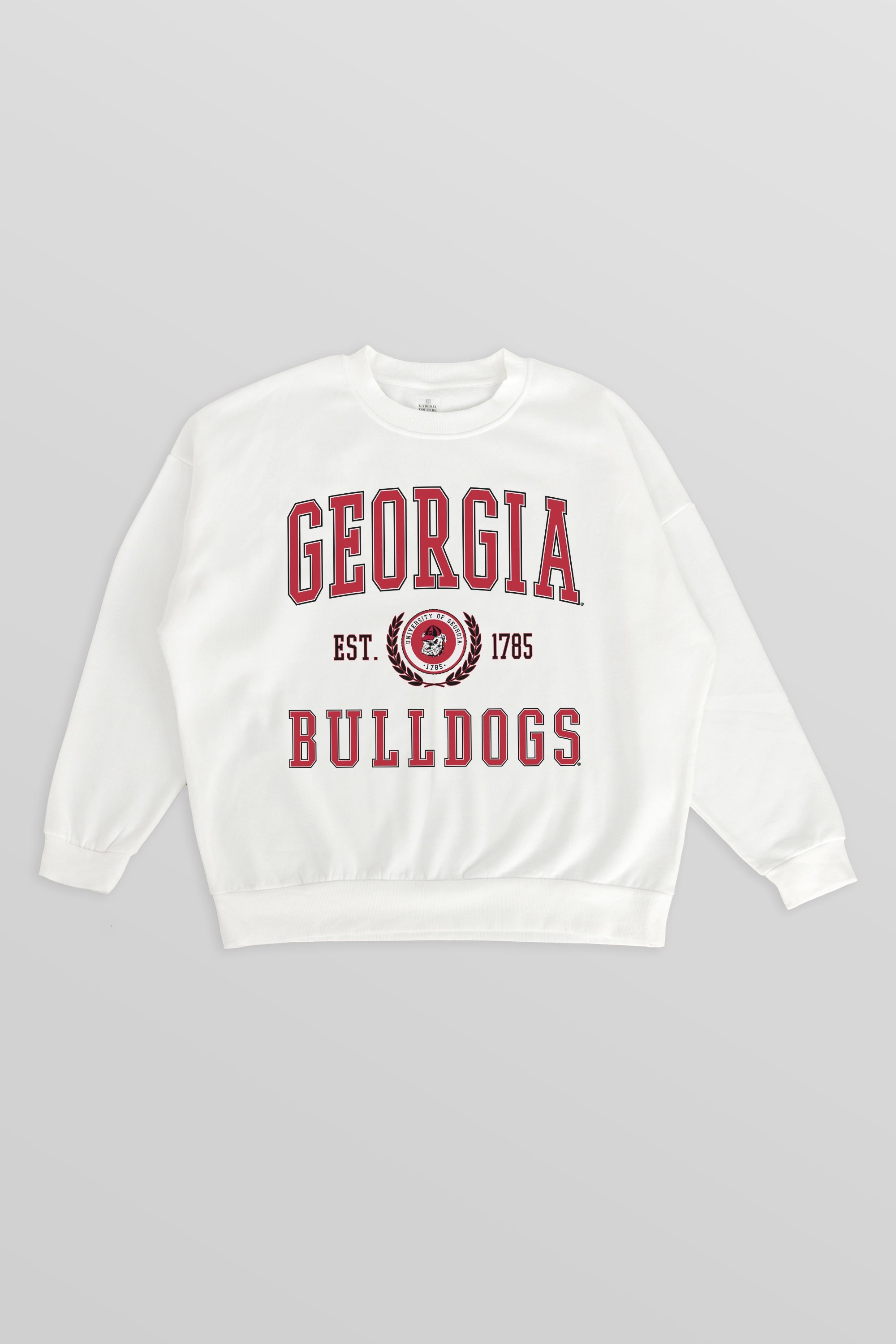 GEORGIA BULLDOGS TIMELESS TRIUMPH PREMIUM FLEECE DROP SHOULDER CREWNECK PULLOVER