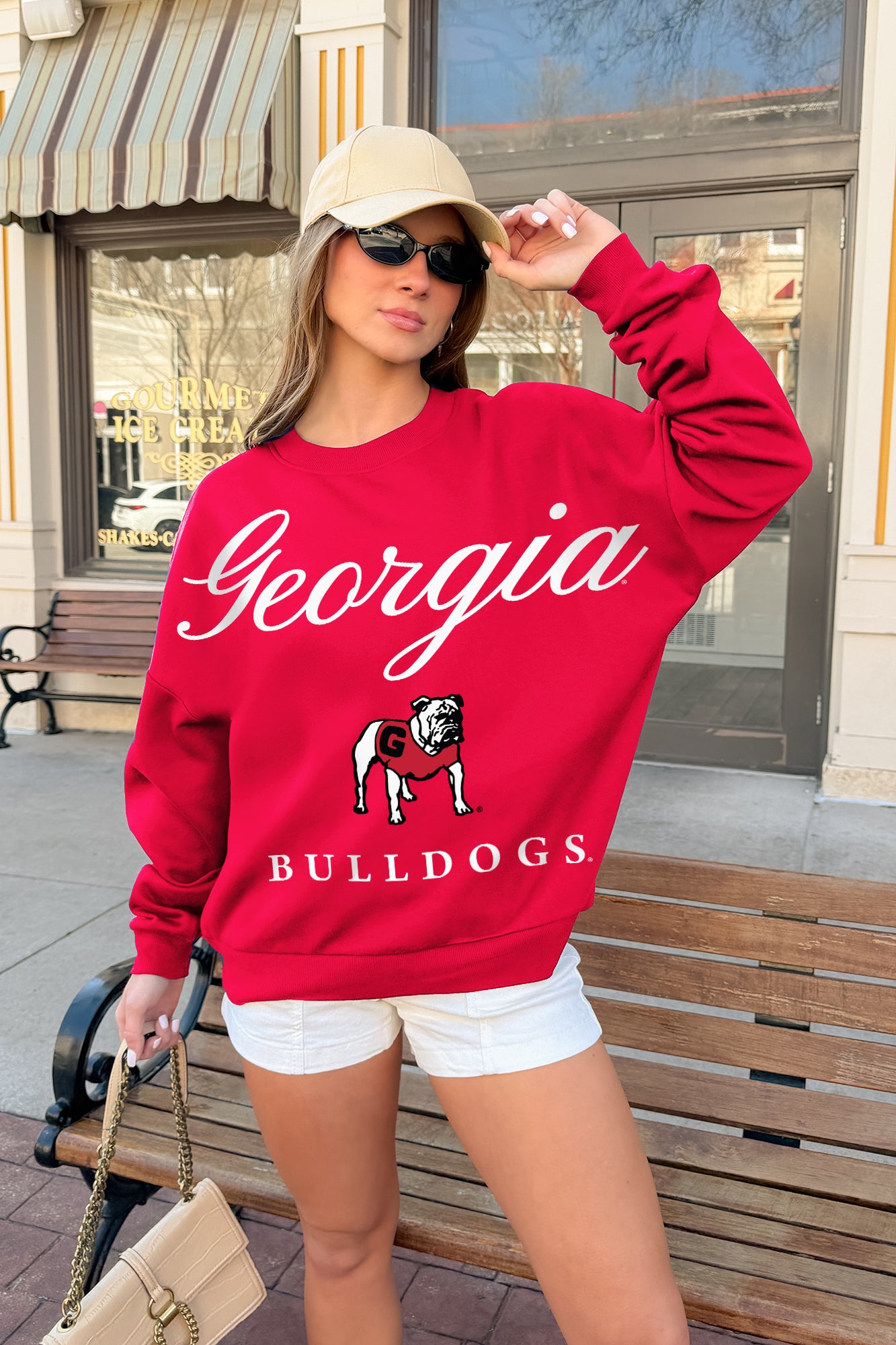 GEORGIA BULLDOGS LEGACY CLUB PREMIUM FLEECE DROP SHOULDER CREWNECK PULLOVER