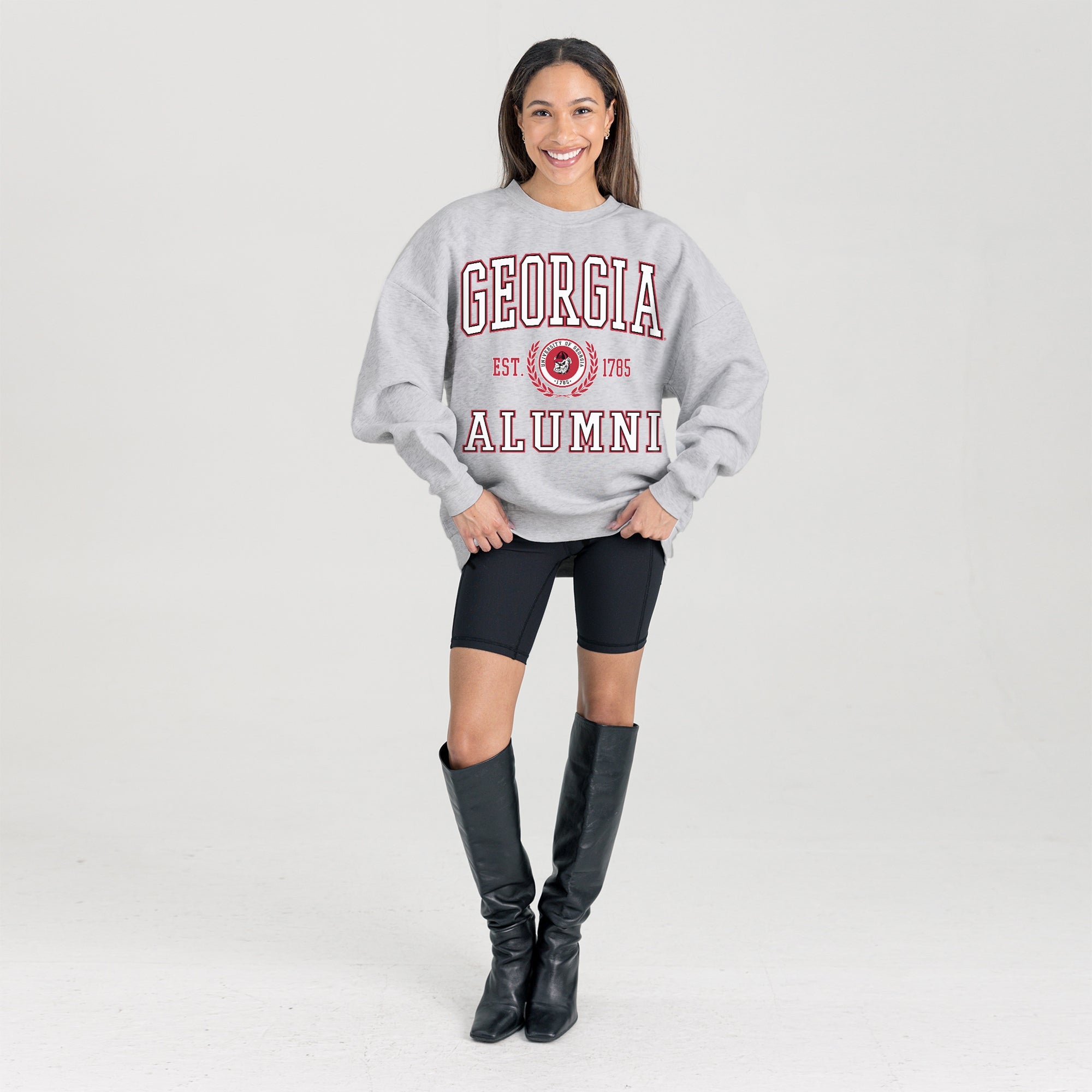 GEORGIA BULLDOGS DEGREE UNLOCKED PREMIUM DROP SHOULDER FLEECE CREWNECK PULLOVER