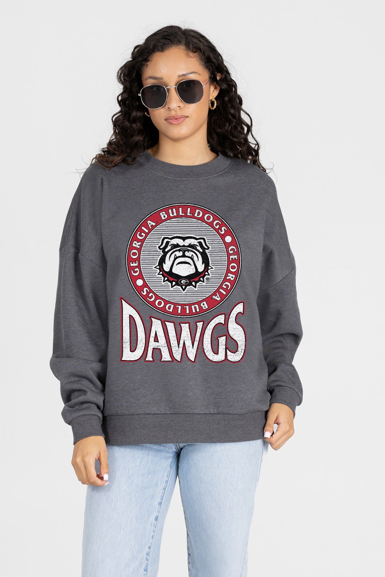 GEORGIA BULLDOGS SATURDAY SEAL PREMIUM FLEECE DROP SHOULDER CREWNECK PULLOVER