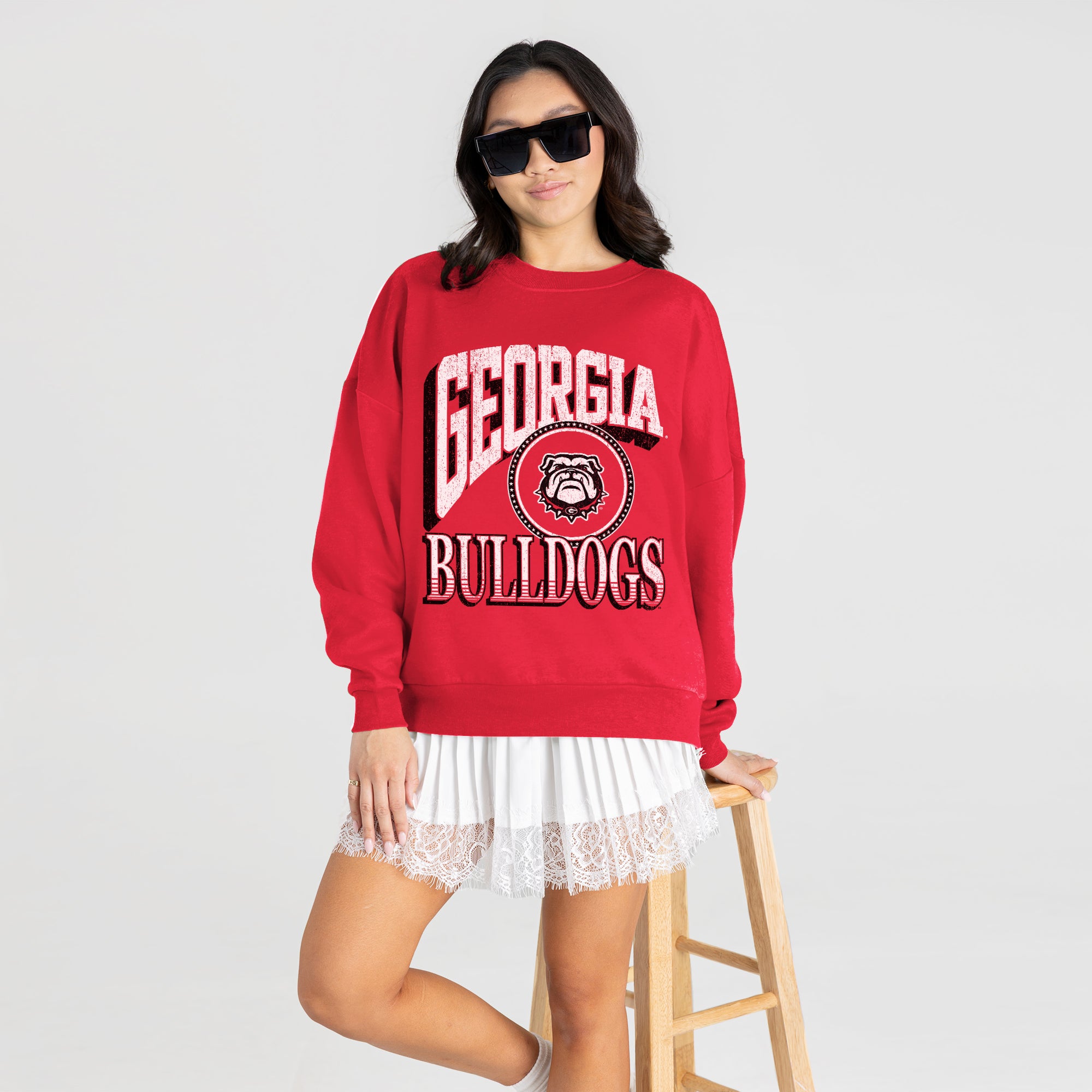 GEORGIA BULLDOGS MAIN CHARACTER PREMIUM FLEECE DROP SHOULDER CREWNECK PULLOVER