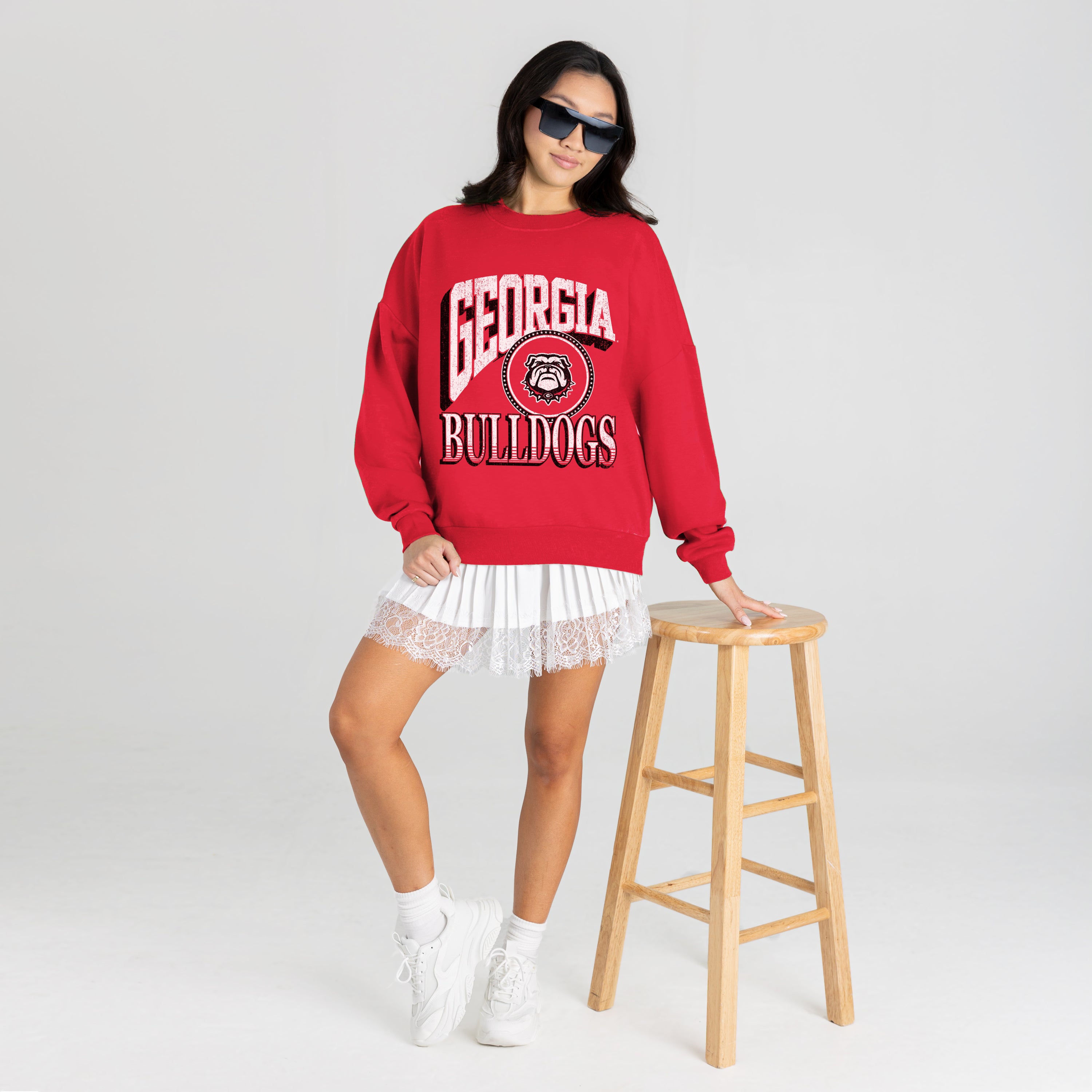 GEORGIA BULLDOGS MAIN CHARACTER PREMIUM FLEECE DROP SHOULDER CREWNECK PULLOVER