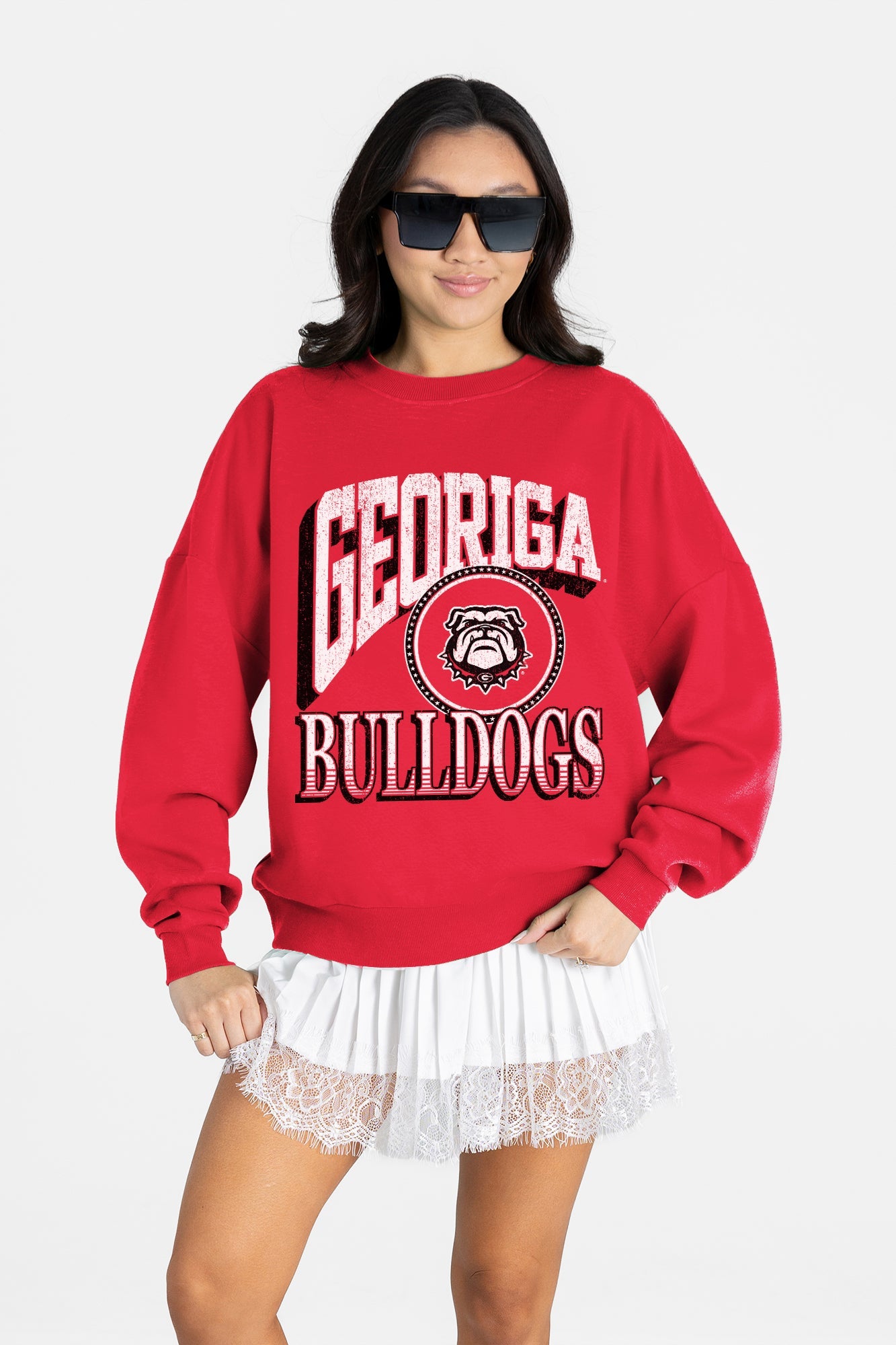 GEORGIA BULLDOGS MAIN CHARACTER PREMIUM FLEECE DROP SHOULDER CREWNECK PULLOVER