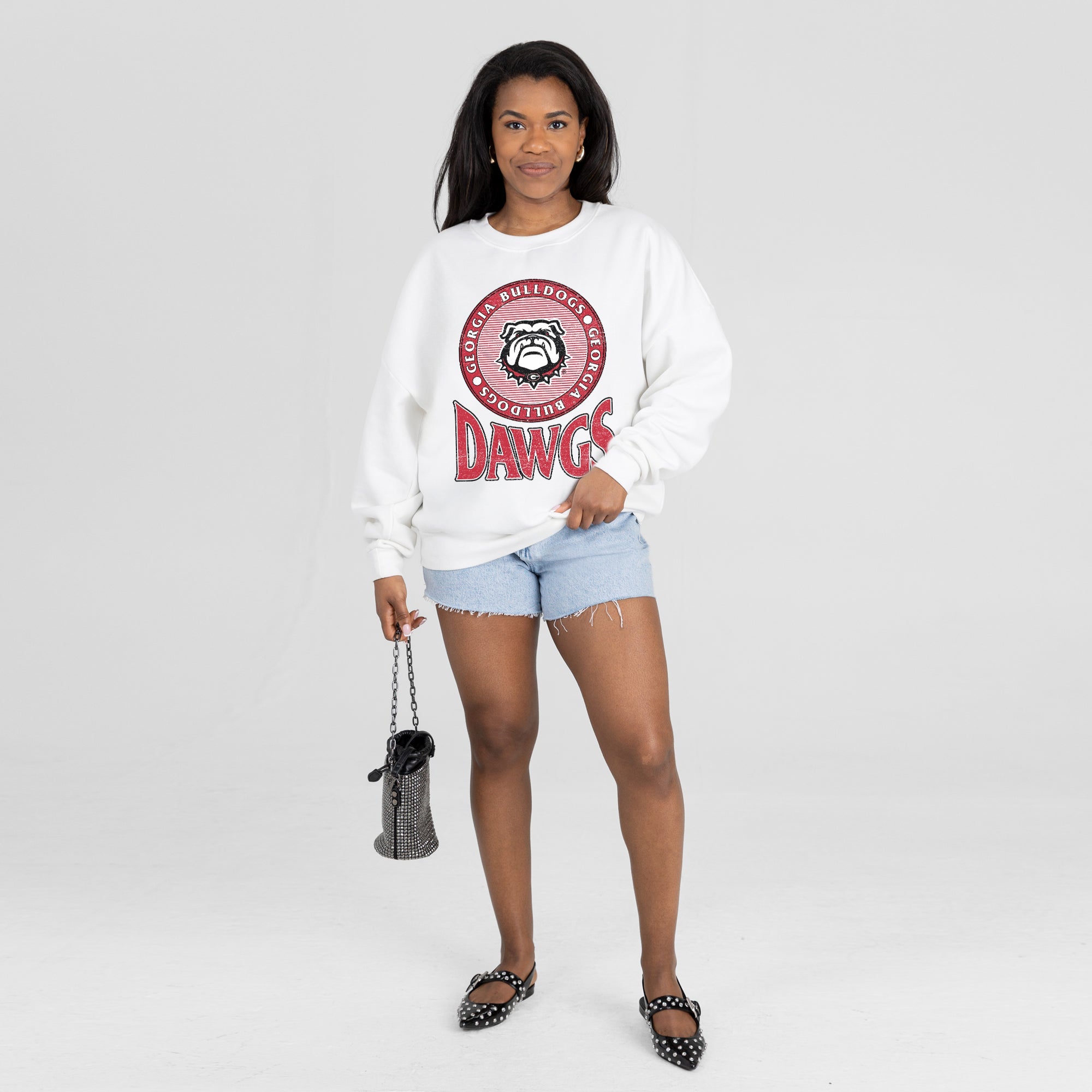 GEORGIA BULLDOGS ENDZONE PREMIUM FLEECE DROP SHOULDER CREWNECK PULLOVER