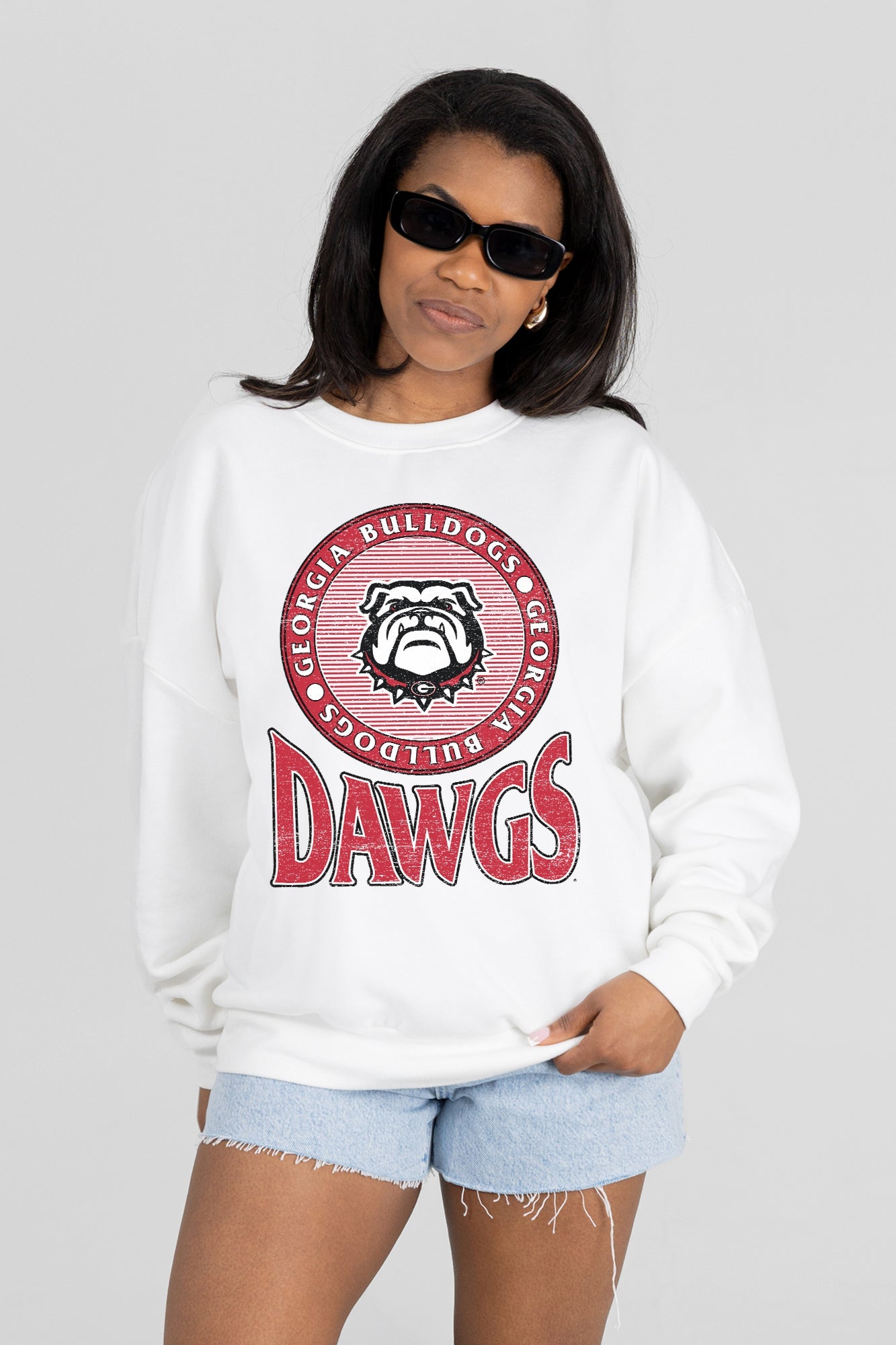 GEORGIA BULLDOGS ENDZONE PREMIUM FLEECE DROP SHOULDER CREWNECK PULLOVER