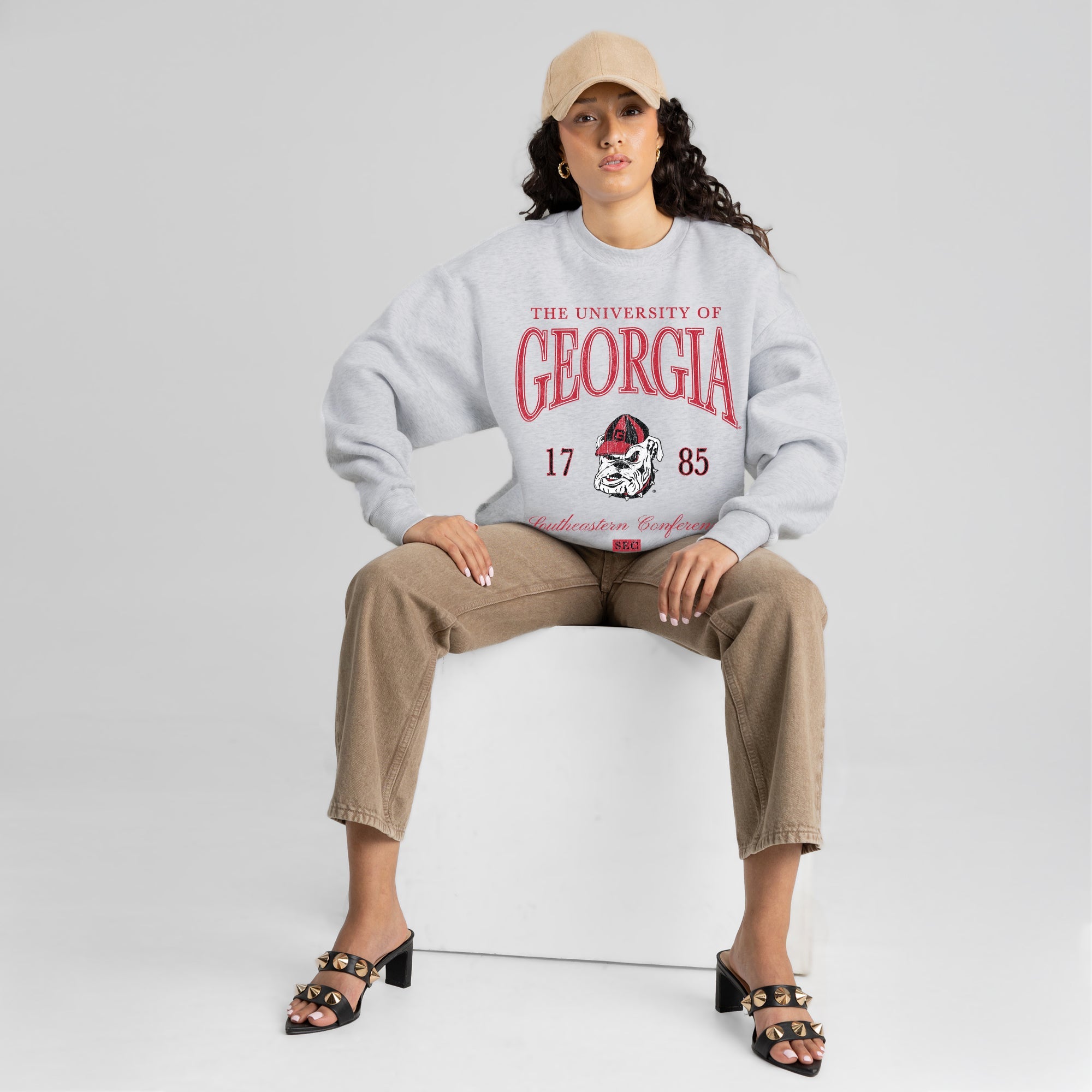 GEORGIA BULLDOGS INSTANT CLASSIC PREMIUM FLEECE DROP SHOULDER CREWNECK PULLOVER