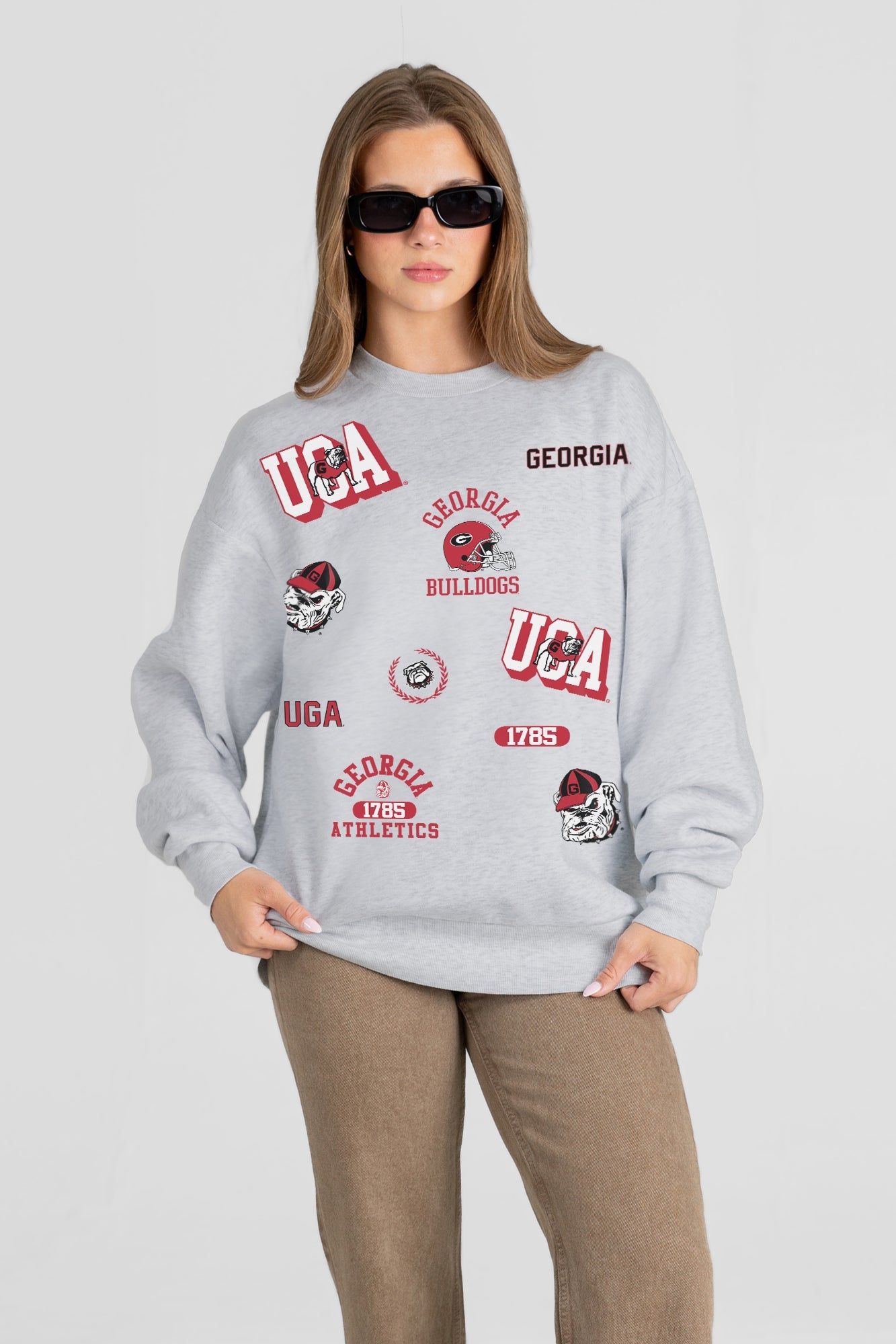 GEORGIA BULLDOGS ALL IN REPEAT PREMIUM FLEECE DROP SHOULDER CREWNECK PULLOVER