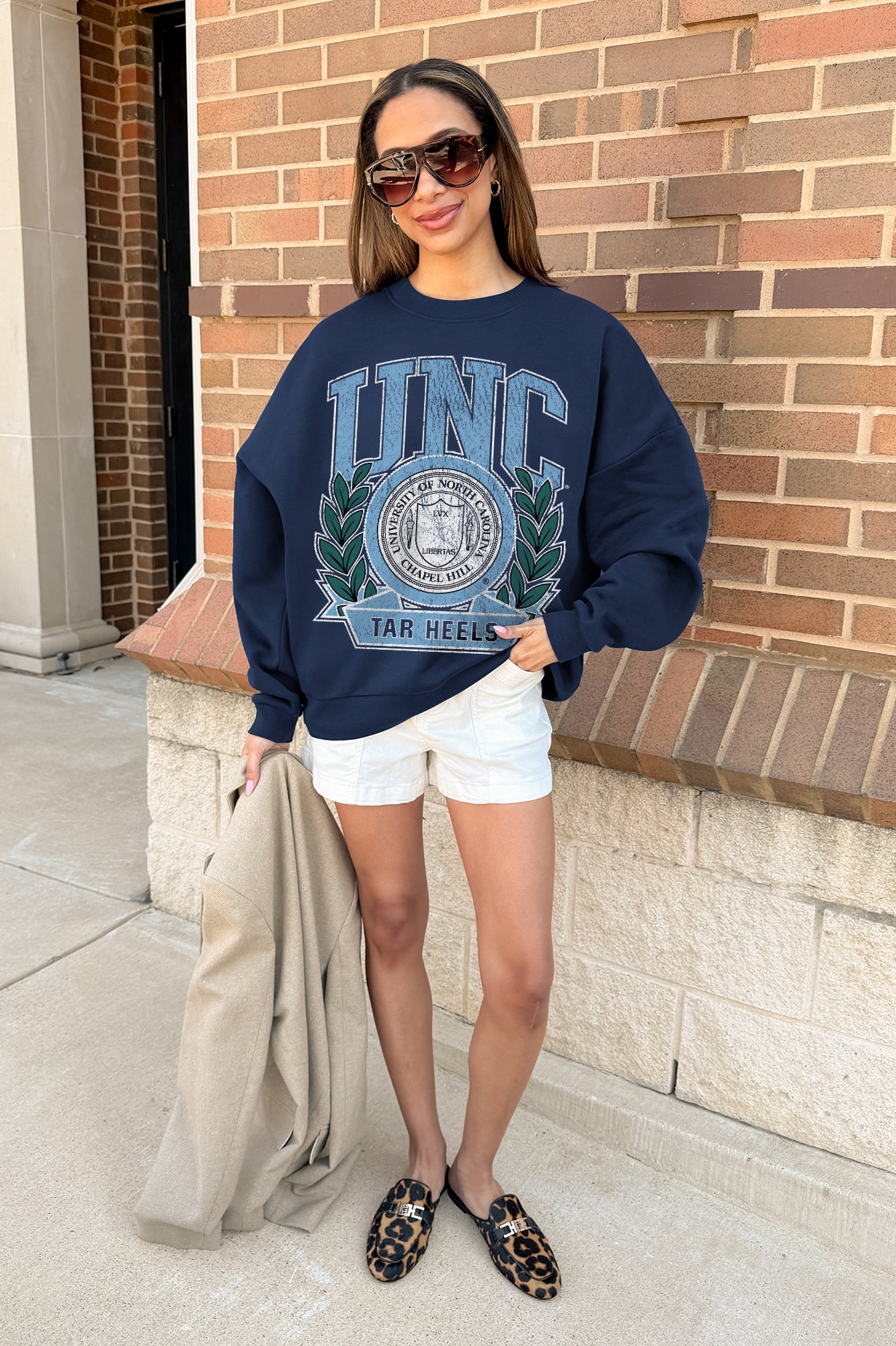 NORTH CAROLINA TAR HEELS CLASSIC ARCHIVES PREMIUM DROP SHOULDER FLEECE CREWNECK PULLOVER