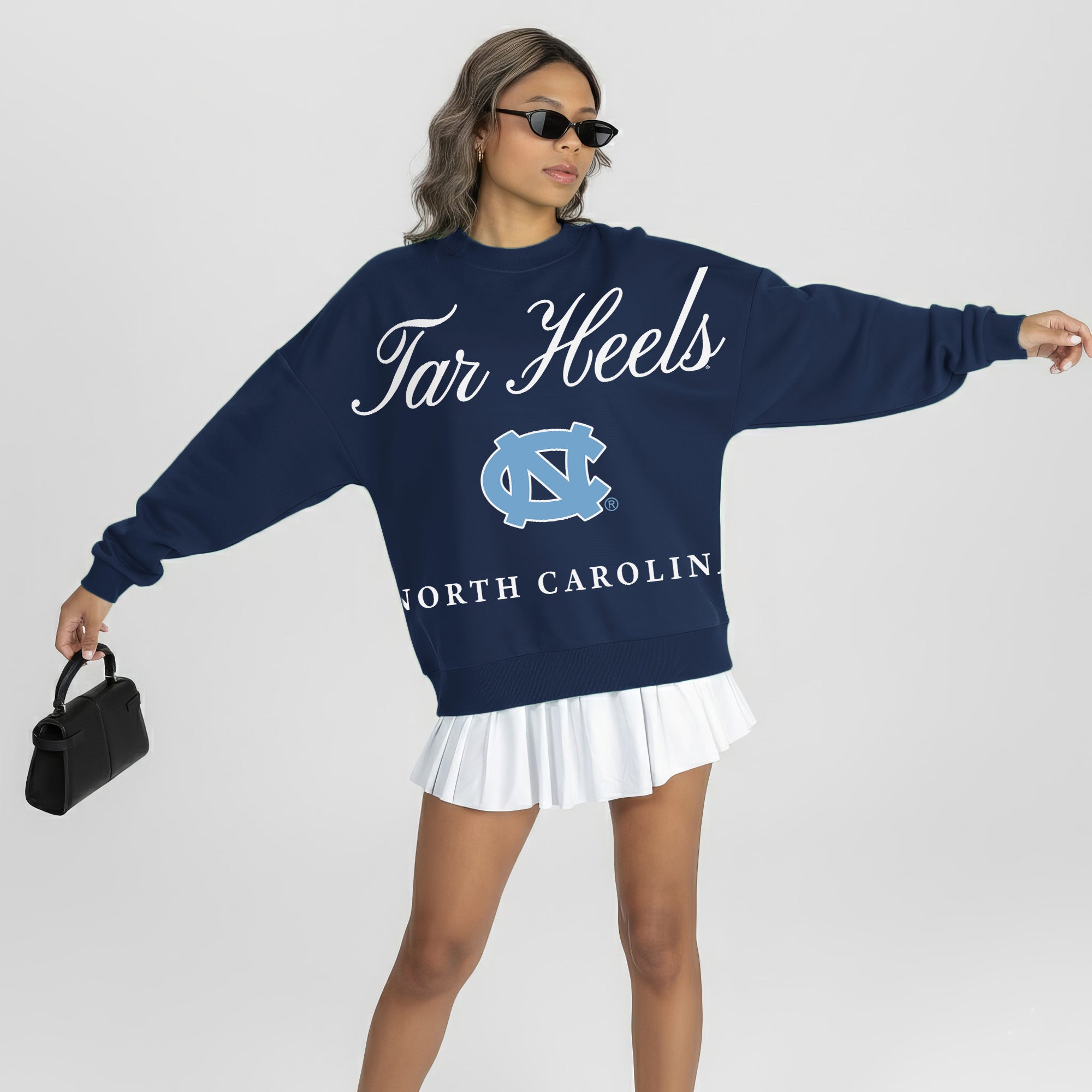 NORTH CAROLINA TAR HEELS LEGACY CLUB PREMIUM FLEECE DROP SHOULDER CREWNECK PULLOVER