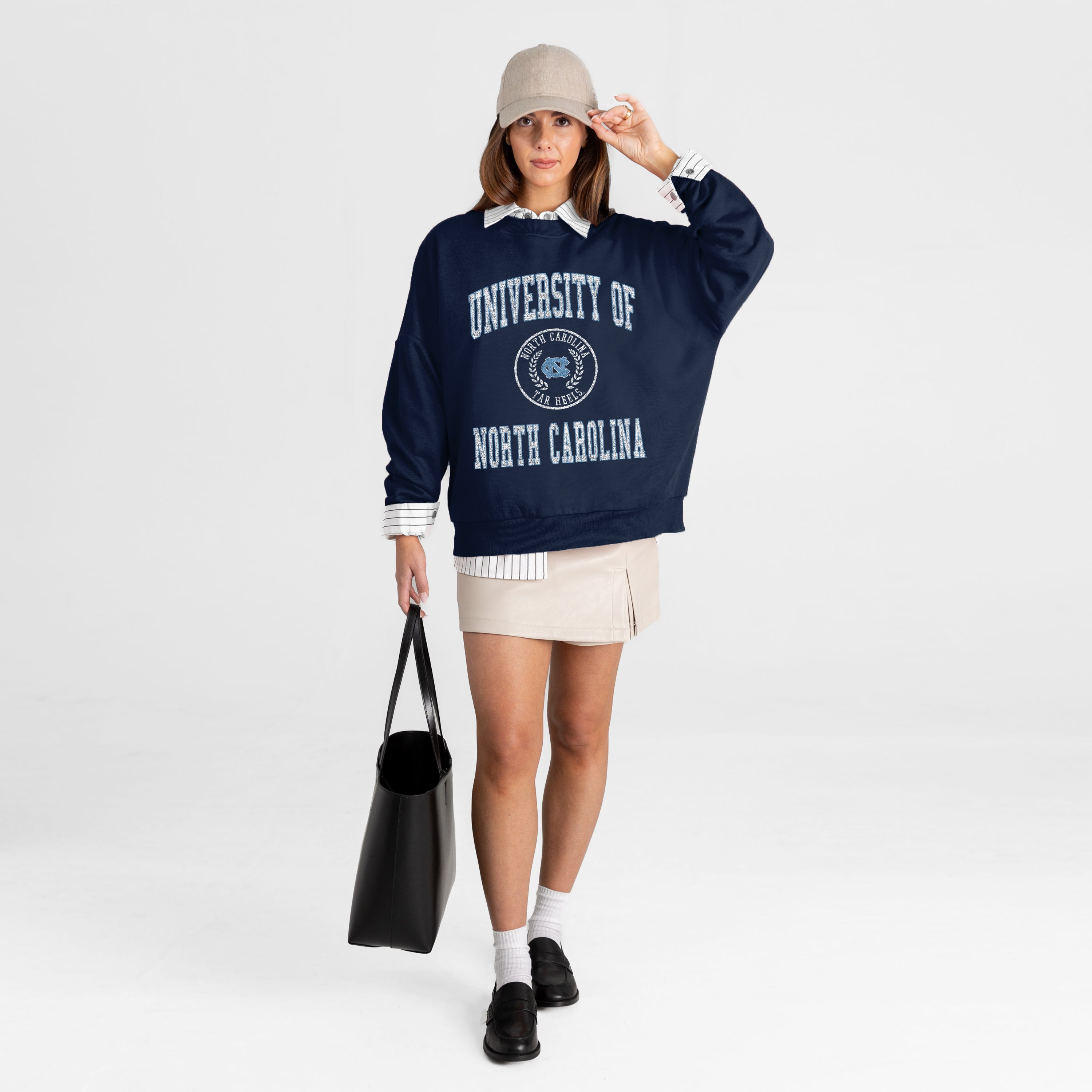 NORTH CAROLINA TAR HEELS PRIME PLAY PREMIUM FLEECE DROP SHOULDER CREWNECK PULLOVER