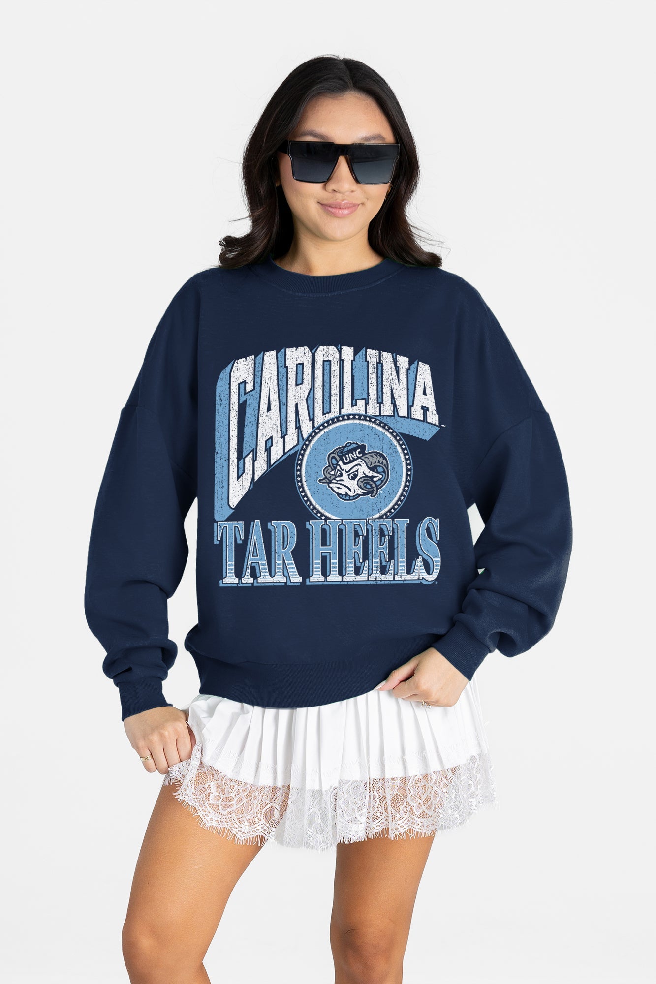 NORTH CAROLINA TAR HEELS MAIN CHARACTER PREMIUM FLEECE DROP SHOULDER CREWNECK PULLOVER