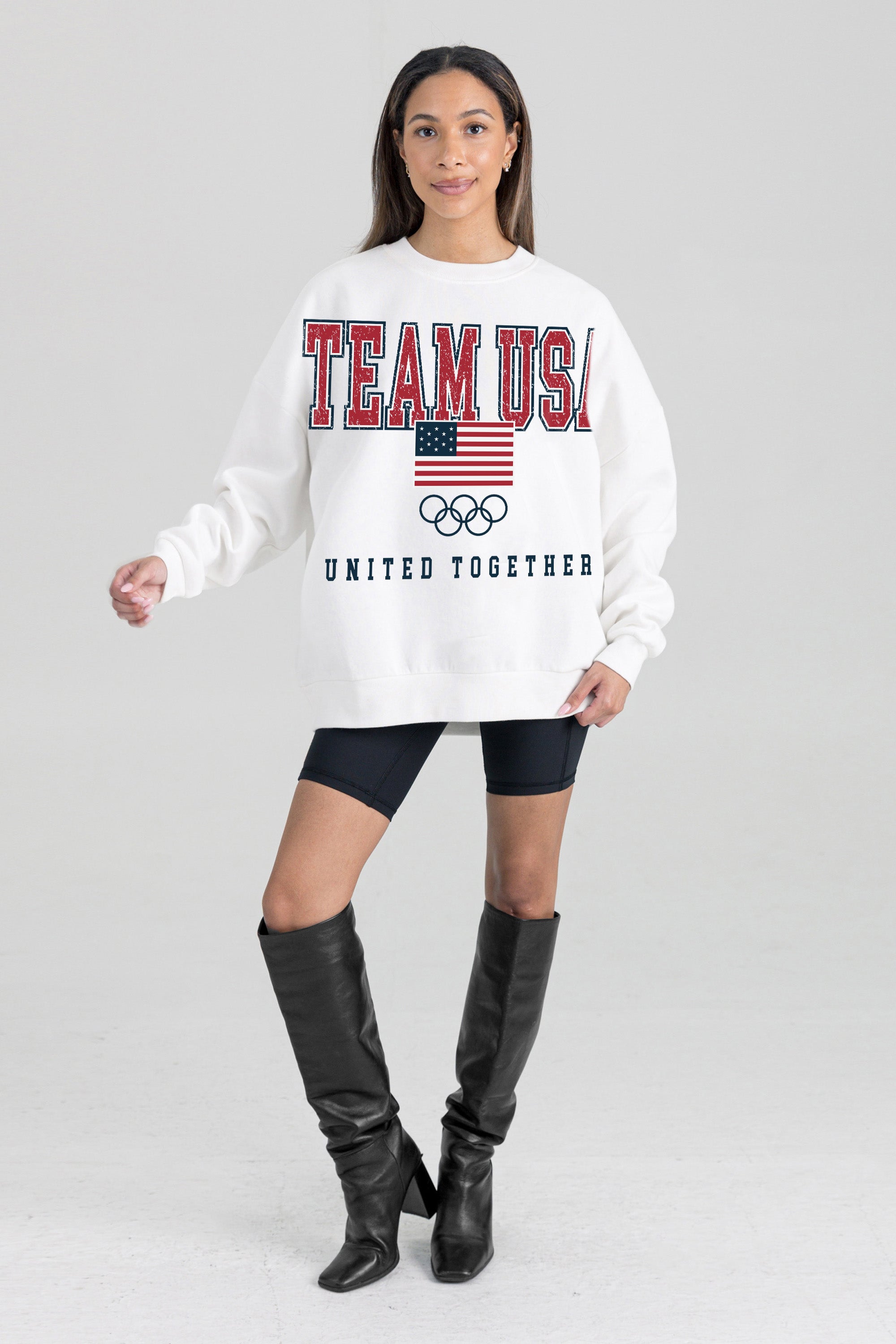 TEAM USA UNITED TOGETHER PREMIUM FLEECE DROP SHOULDER CREWNECK PULLOVER