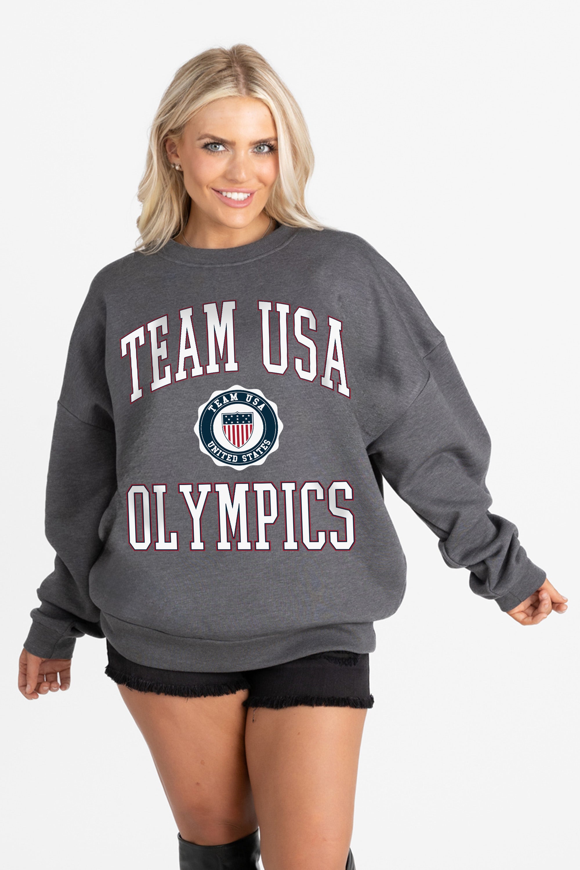 TEAM USA STAR SPANGLED STYLE PREMIUM FLEECE DROP SHOULDER CREWNECK PULLOVER