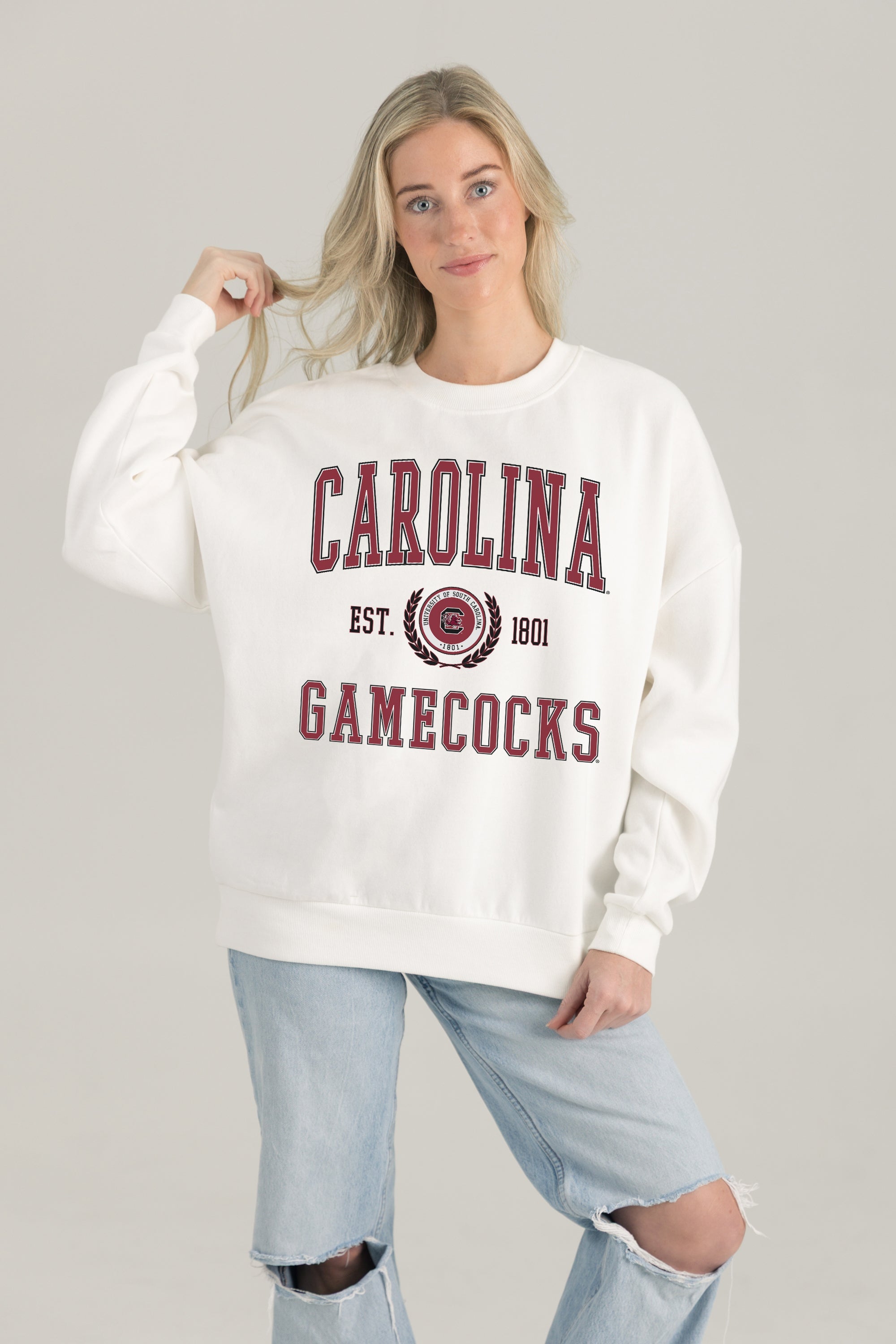 SOUTH CAROLINA GAMECOCKS TIMELESS TRIUMPH PREMIUM FLEECE DROP SHOULDER CREWNECK PULLOVER
