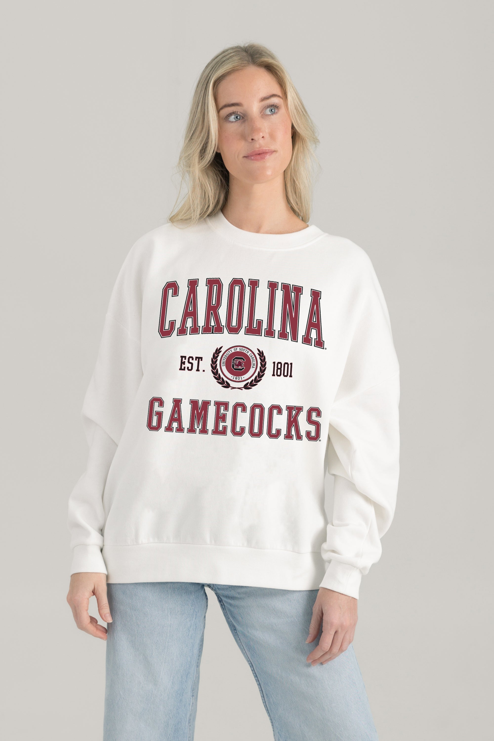 SOUTH CAROLINA GAMECOCKS TIMELESS TRIUMPH PREMIUM FLEECE DROP SHOULDER CREWNECK PULLOVER
