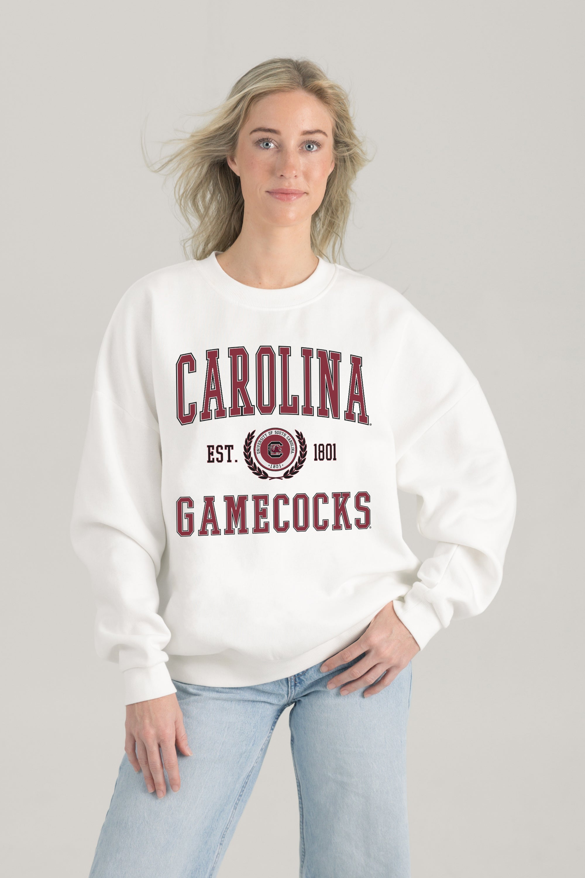 SOUTH CAROLINA GAMECOCKS TIMELESS TRIUMPH PREMIUM FLEECE DROP SHOULDER CREWNECK PULLOVER