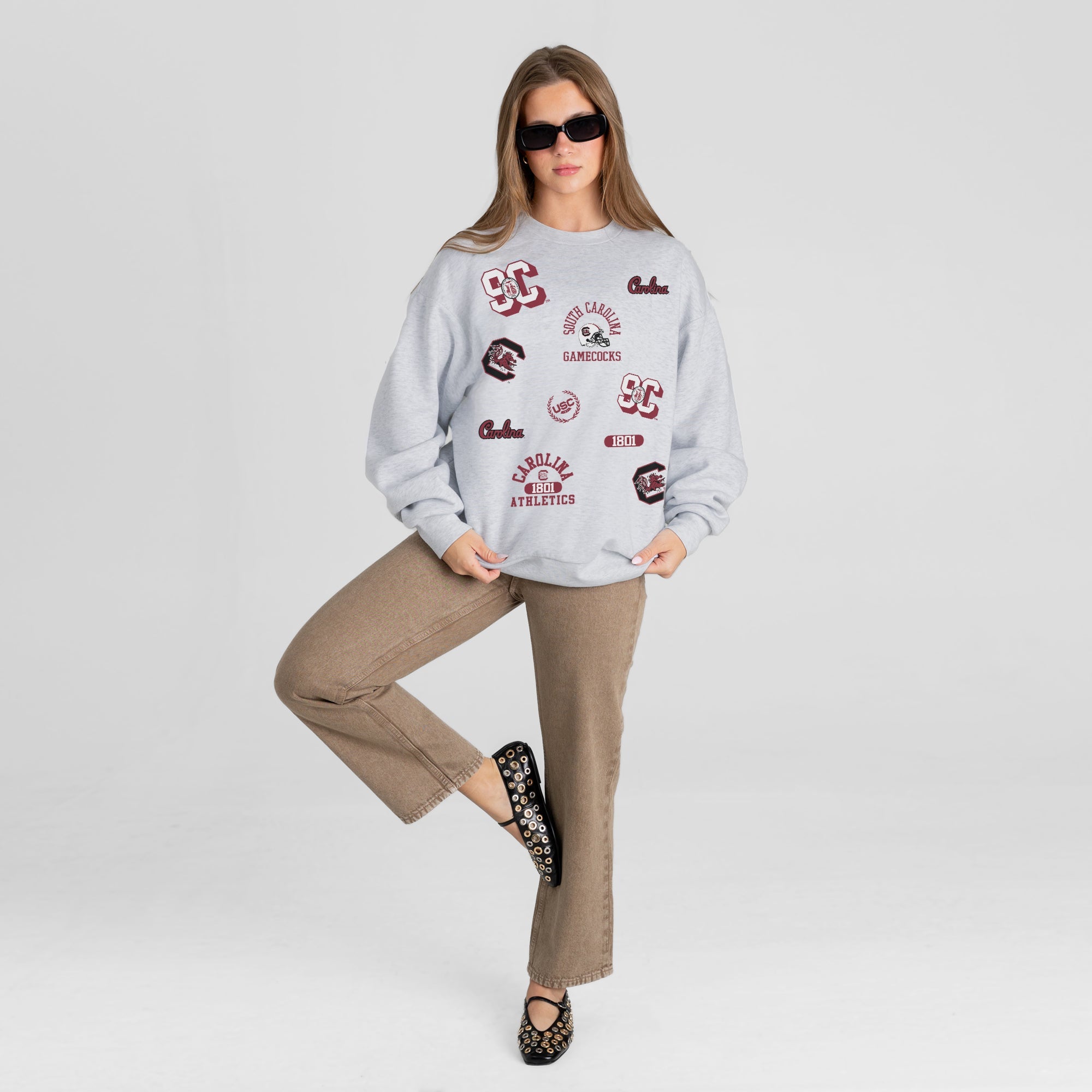 SOUTH CAROLINA GAMECOCKS ALL IN REPEAT PREMIUM FLEECE DROP SHOULDER CREWNECK PULLOVER