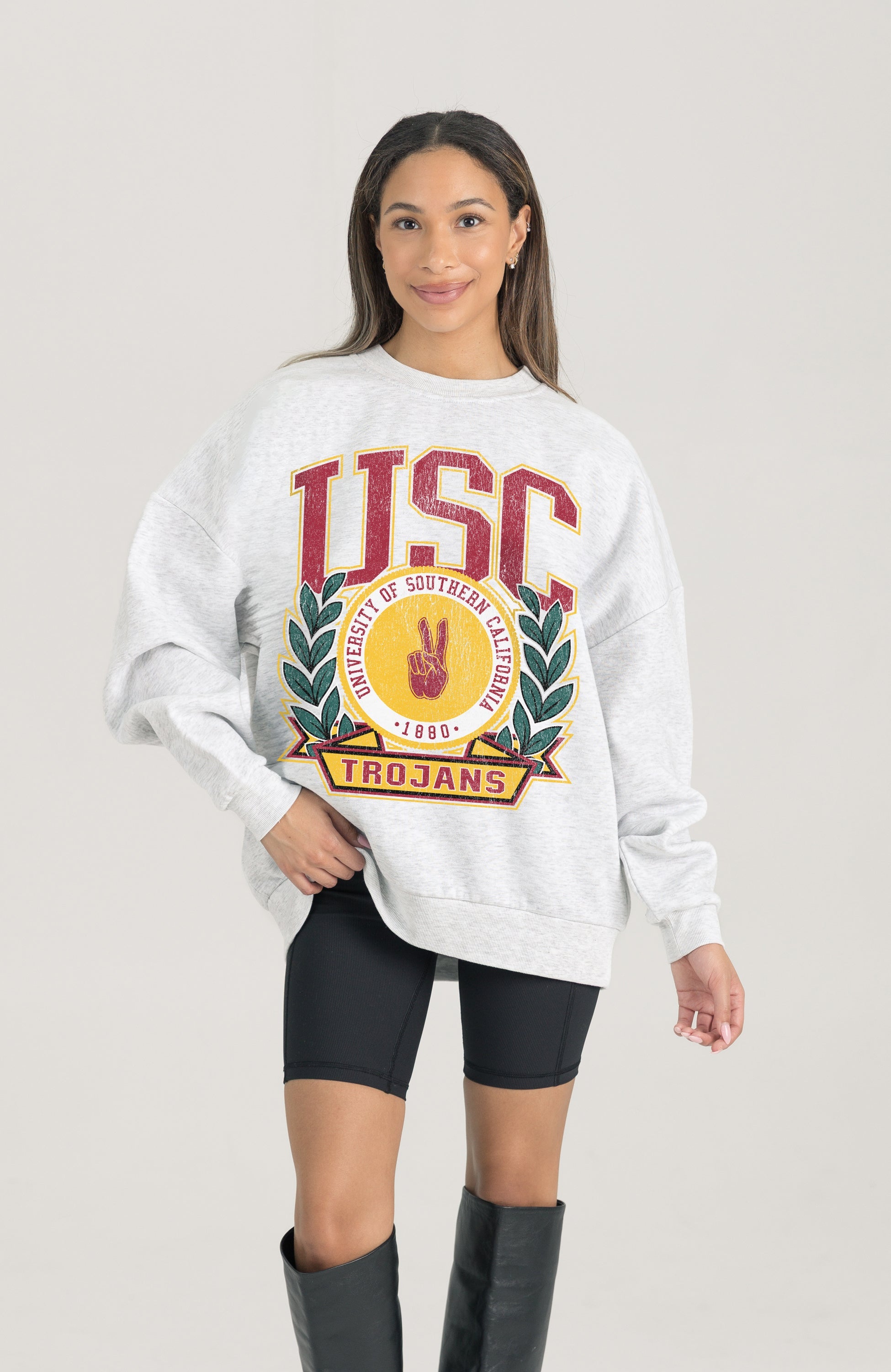 USC TROJANS HERITAGE PREMIUM FLEECE DROP SHOULDER CREWNECK PULLOVER