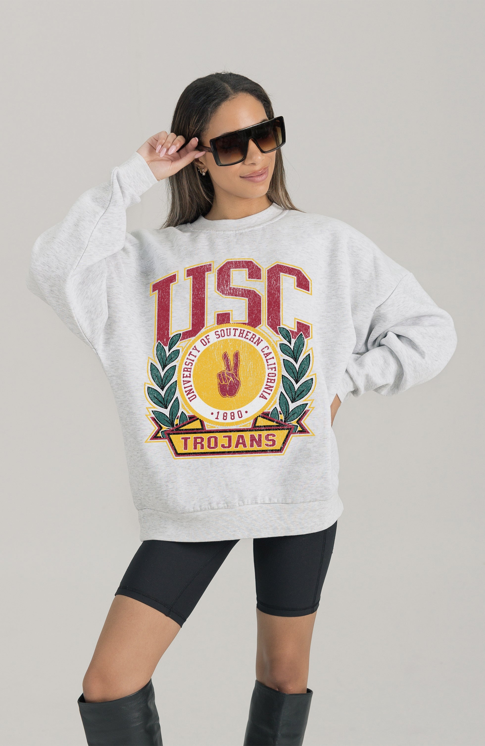 USC TROJANS HERITAGE PREMIUM FLEECE DROP SHOULDER CREWNECK PULLOVER