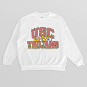 USC TROJANS FADED FORMATION PREMIUM FLEECE DROP SHOULDER CREWNECK PULLOVER