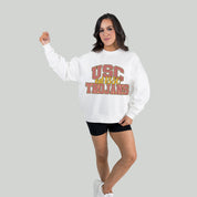 USC TROJANS FADED FORMATION PREMIUM FLEECE DROP SHOULDER CREWNECK PULLOVER
