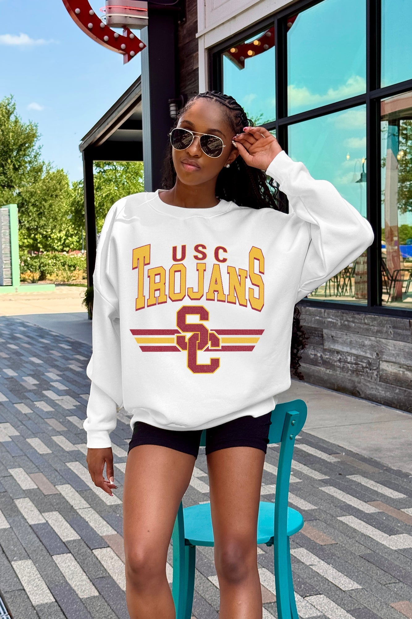 USC TROJANS SWIFT STRIKE PREMIUM FLEECE DROP SHOULDER CREWNECK PULLOVER