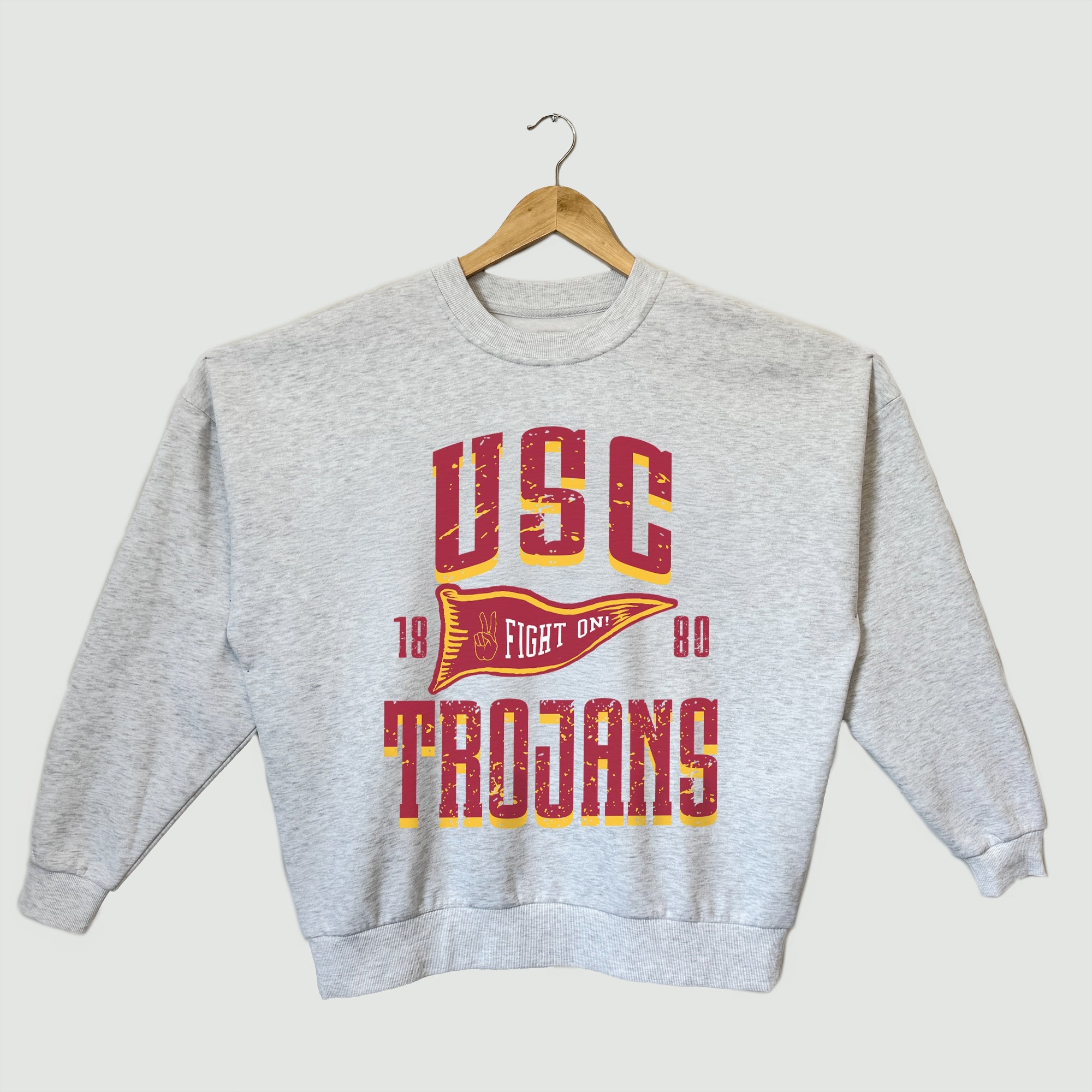 USC TROJANS PENNANT PRIDE PREMIUM FLEECE DROP SHOULDER CREWNECK PULLOVER