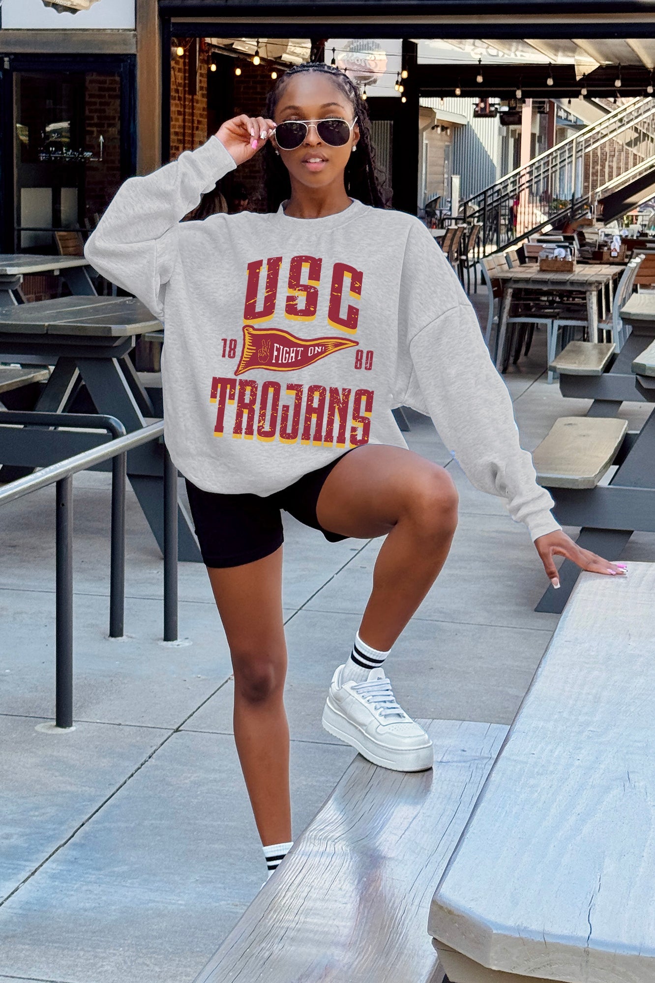 USC TROJANS PENNANT PRIDE PREMIUM FLEECE DROP SHOULDER CREWNECK PULLOVER